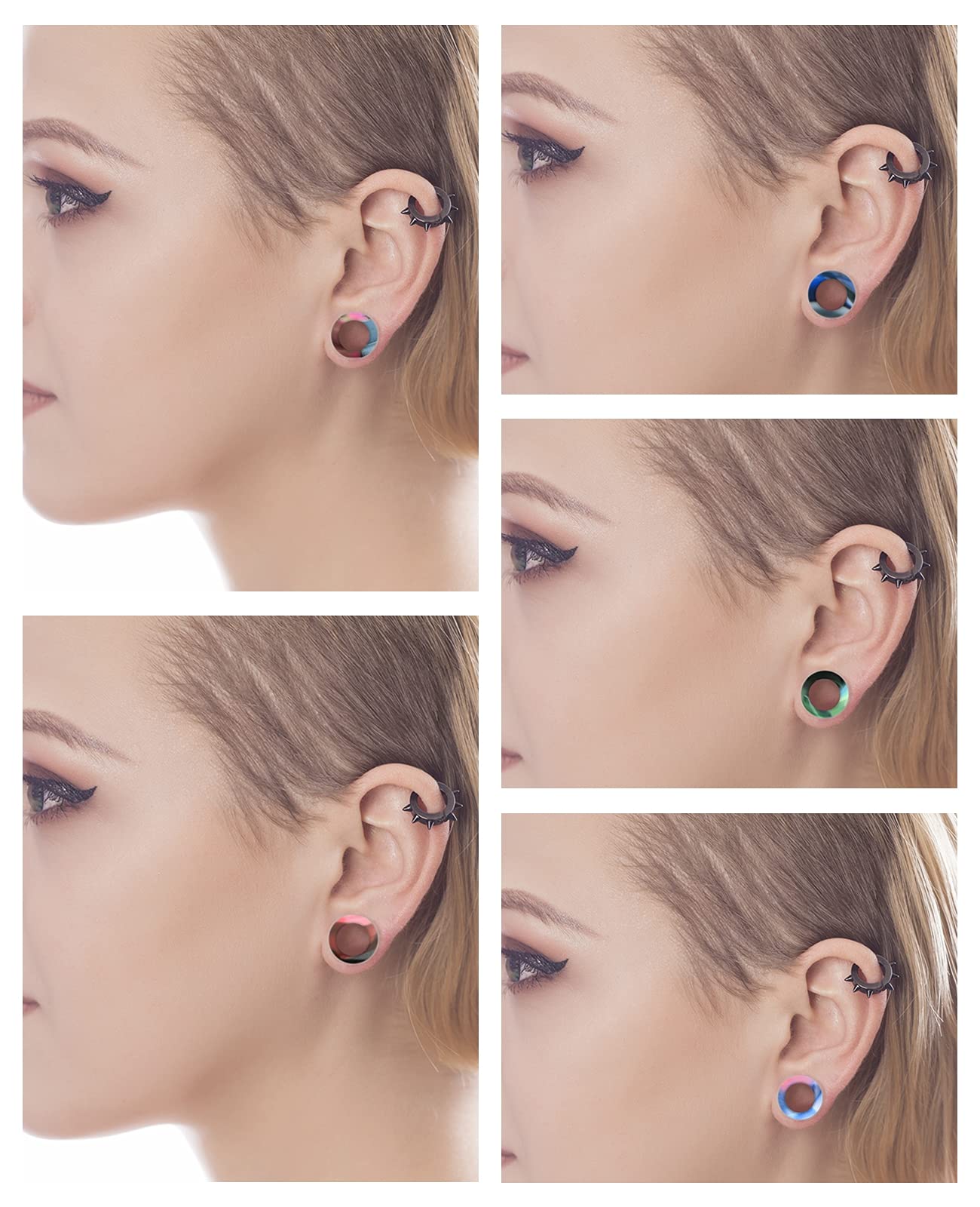 WBRWP 48/32/24/22/20/16/12pcs Ear Tunnels and Plugs - Double Flared Hollow Hard/Soft Silicone Ear Gauges - Ear Expander Stretcher Body Piercing Jewelry 8g-1"