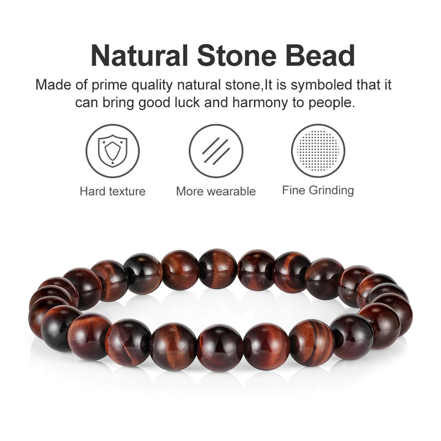 M MOOHAM Natural Stone Bracelets for Men - 8mm Tiger Eye | Matte Agate | Lava Rock Bracelets for Men Teen Boys Gifts Fathers Day Anniversary Birthday Gifts for Him