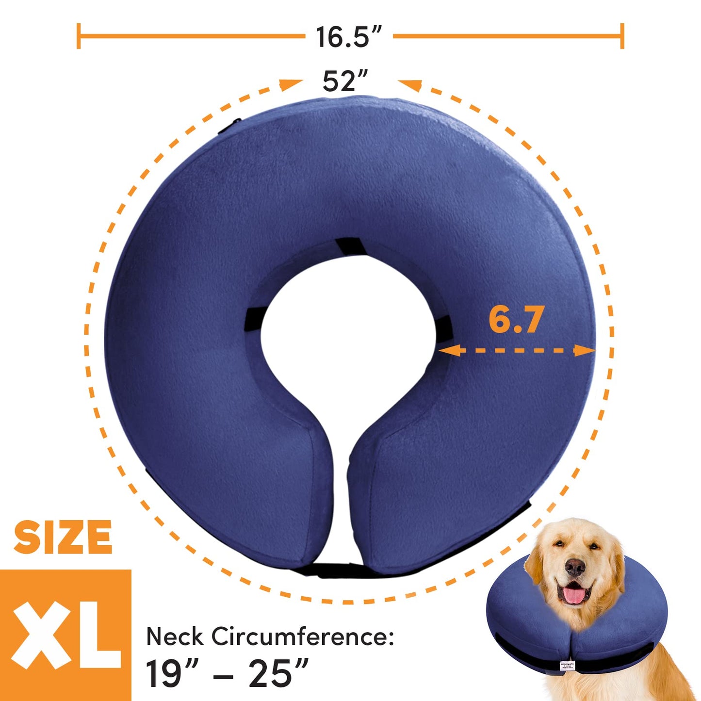 BENCMATE Protective Inflatable Collar for Dogs and Cats - Soft Pet Recovery Collar Does Not Block Vision E-Collar (X-Large, Blue)