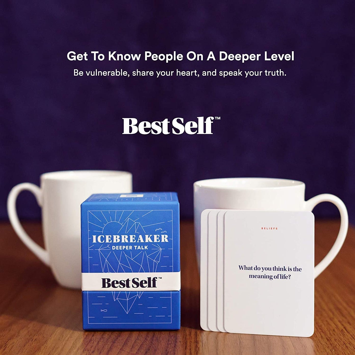 BestSelf Icebreaker Deeper Talk Deck - Conversation Starter Card Pack to Deepen Friendships with 150 Prompts to Create Real Conversations for Friends, Coworkers, Family, Dates
