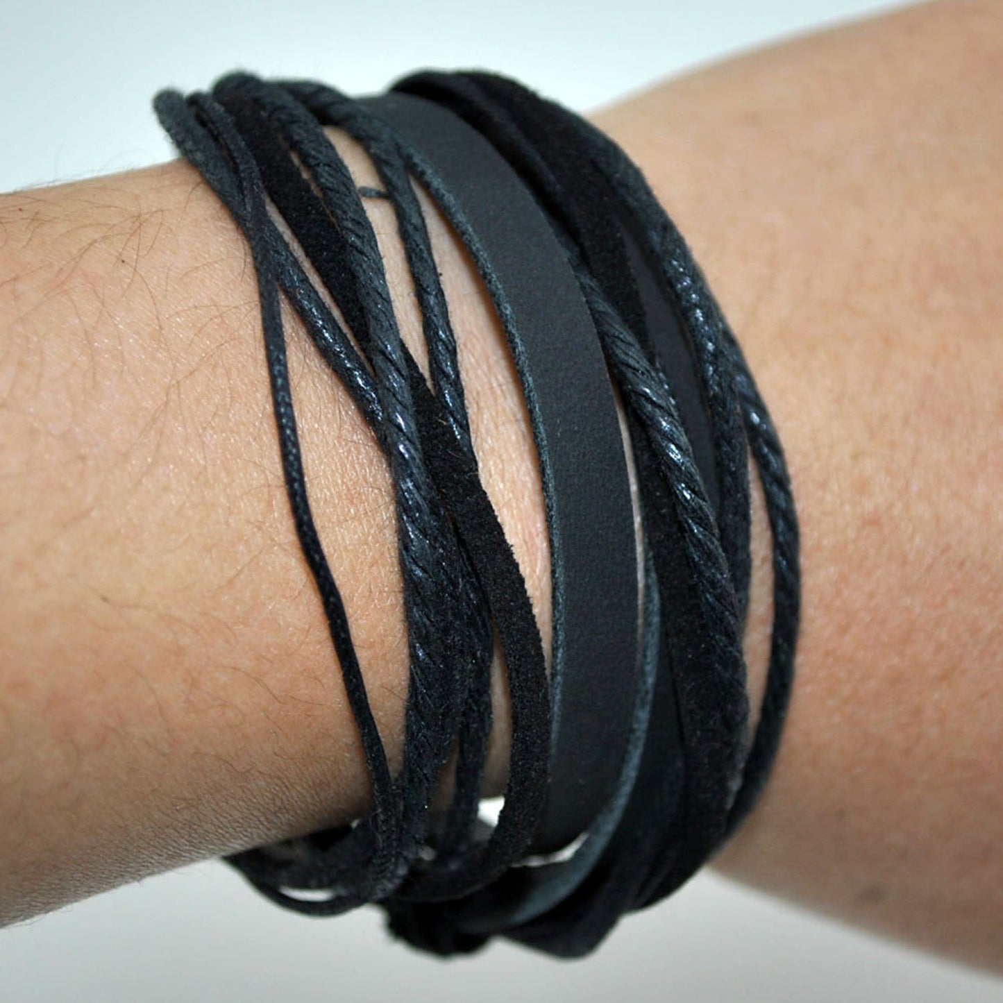 Genuine Leather Bracelet for Women & Men,Unisex Multilayer Leather Adjustable Bracelet Cuff Wrap Multicolor Rope Wristband