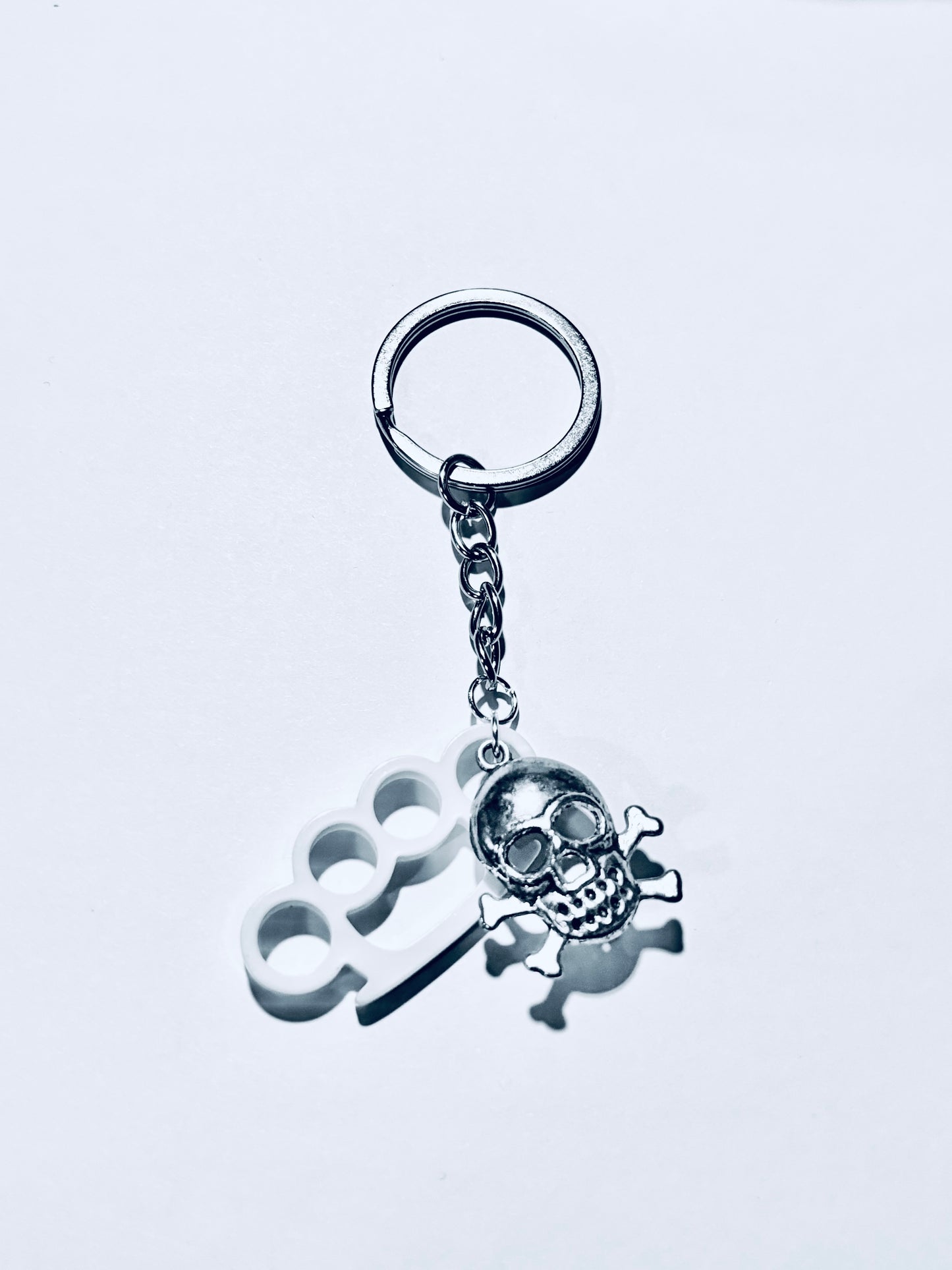 Brass Knuckle Duster and Skull Dual Charm Keychain