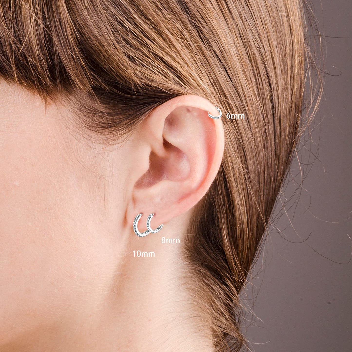 925 Sterling Silver Small Hoop Earrings Cubic Zirconia Huggie Hoop Earrings, 3 Pairs 14K White Gold Plated Cartilage Piercing Earrings Ear Cuff Tiny Hoop Earrings for Women Men