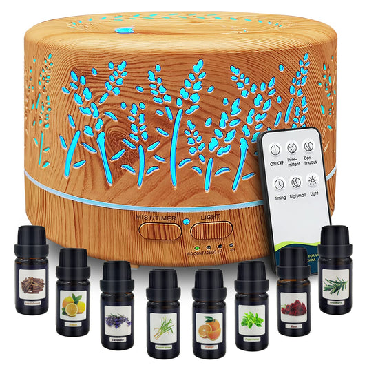 Diffusers for Essential Oils Large Room 600ml,Essential Oil Diffusers for Home with R/C,Cool Mist Humidifier,7 Colors Lights & 3 Mist Mode Waterless Auto Off for Office
