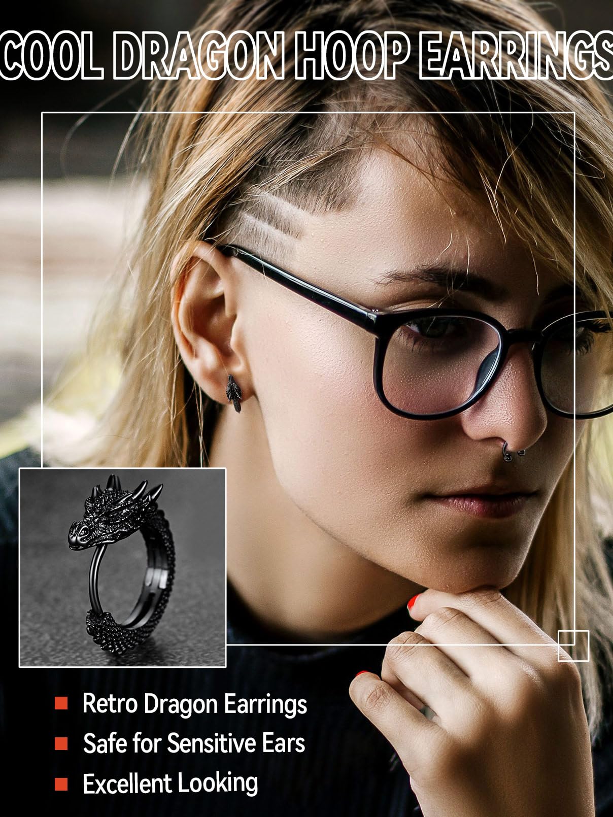 FaithHeart Dragon/Dinosaur/Snake Hoop Earrings for Men, Sturdy Stainless Steel Punk Biker Animals Hypoallergenic Jewelry, Gift Box