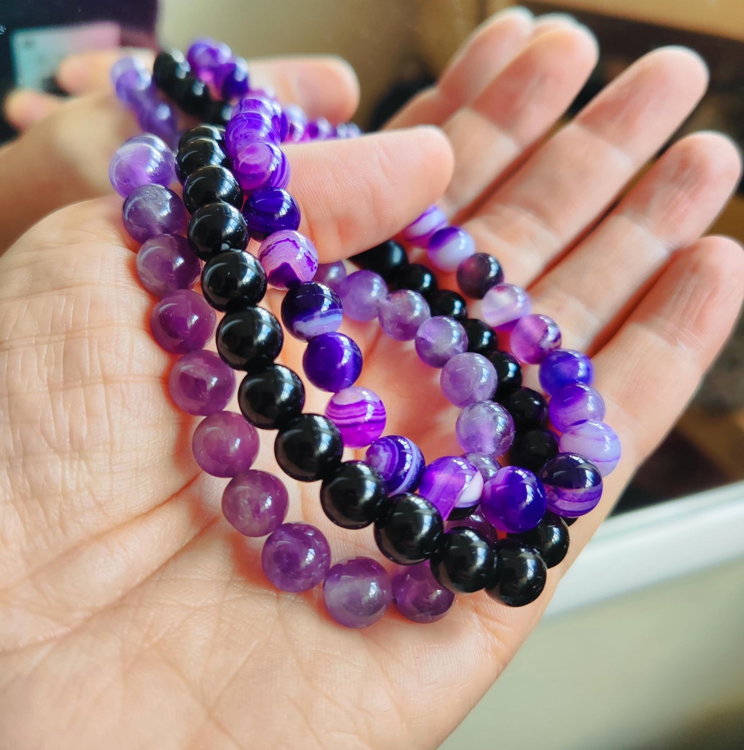Black Obsidian Hematite Triple Protection Bracelet 10MM beads Set, Blue Tiger Eye Beads Bracelets, Lava Stone bracelets for Men Women