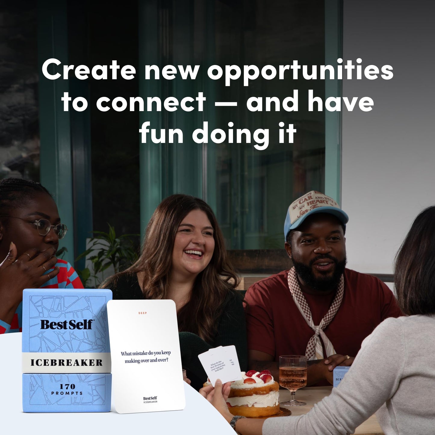 BestSelf Icebreaker Deeper Talk Deck - Conversation Starter Card Pack to Deepen Friendships with 150 Prompts to Create Real Conversations for Friends, Coworkers, Family, Dates