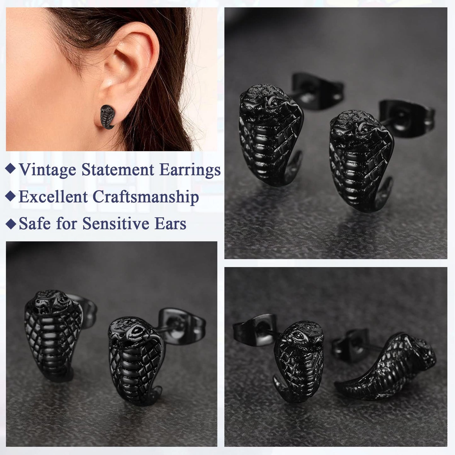 FaithHeart Dragon/Dinosaur/Snake Hoop Earrings for Men, Sturdy Stainless Steel Punk Biker Animals Hypoallergenic Jewelry, Gift Box