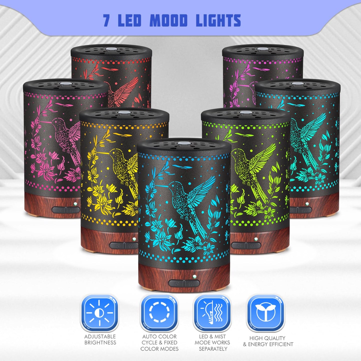 Metal Essential Oils Diffuser 150ML Aromatherapy Diffuser Cool Mist Humidifier with 7 Colors Lights Waterless Auto Off Air Diffusers as Gifts for Moms Women Girls (Bigfoot)