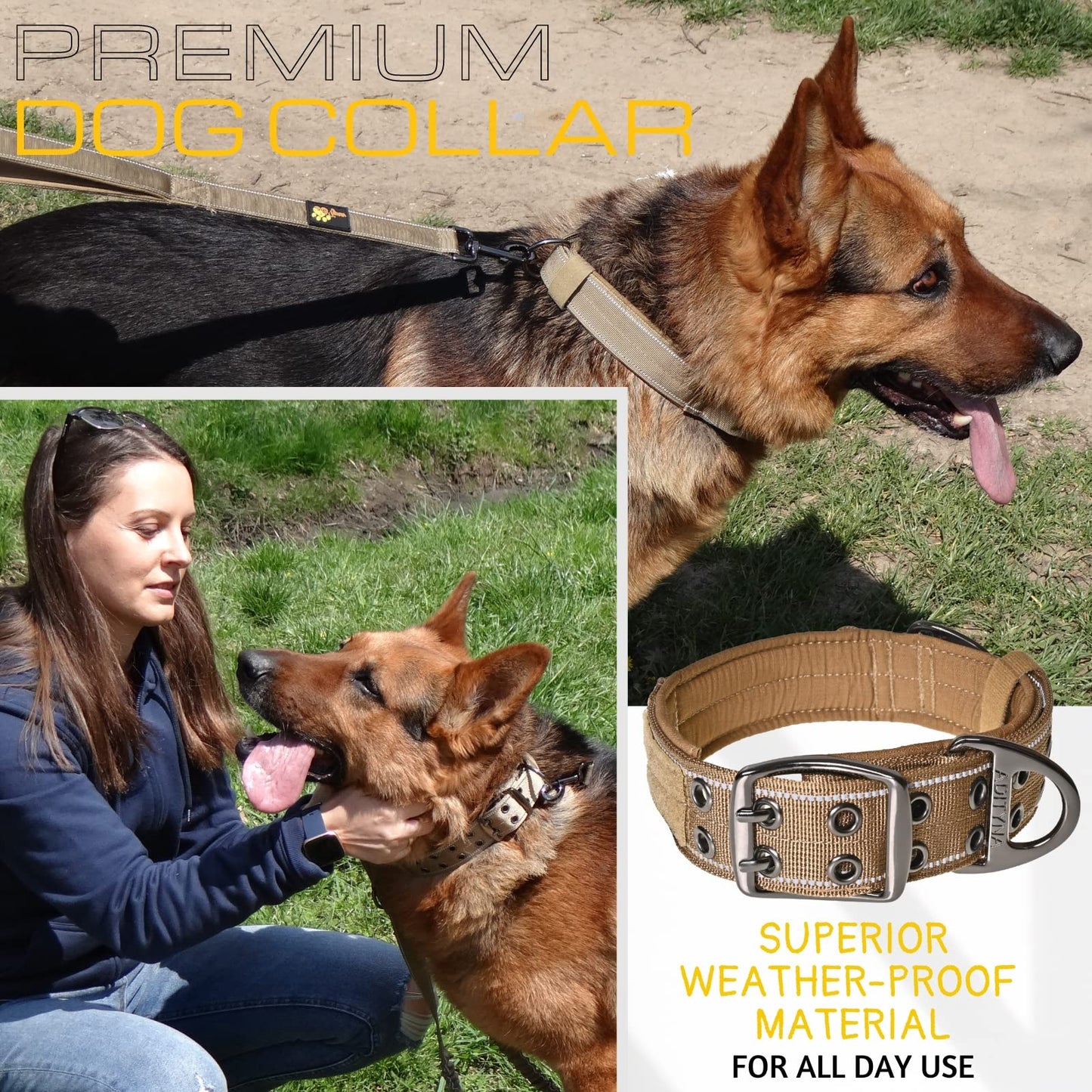 ADITYNA - Heavy Duty Dog Collar with Handle - Thick Dog Collar for Large Dogs - Wide, Reflective, Tactical, Soft Neoprene Padded - Perfect Dog Collar for Training and Walking