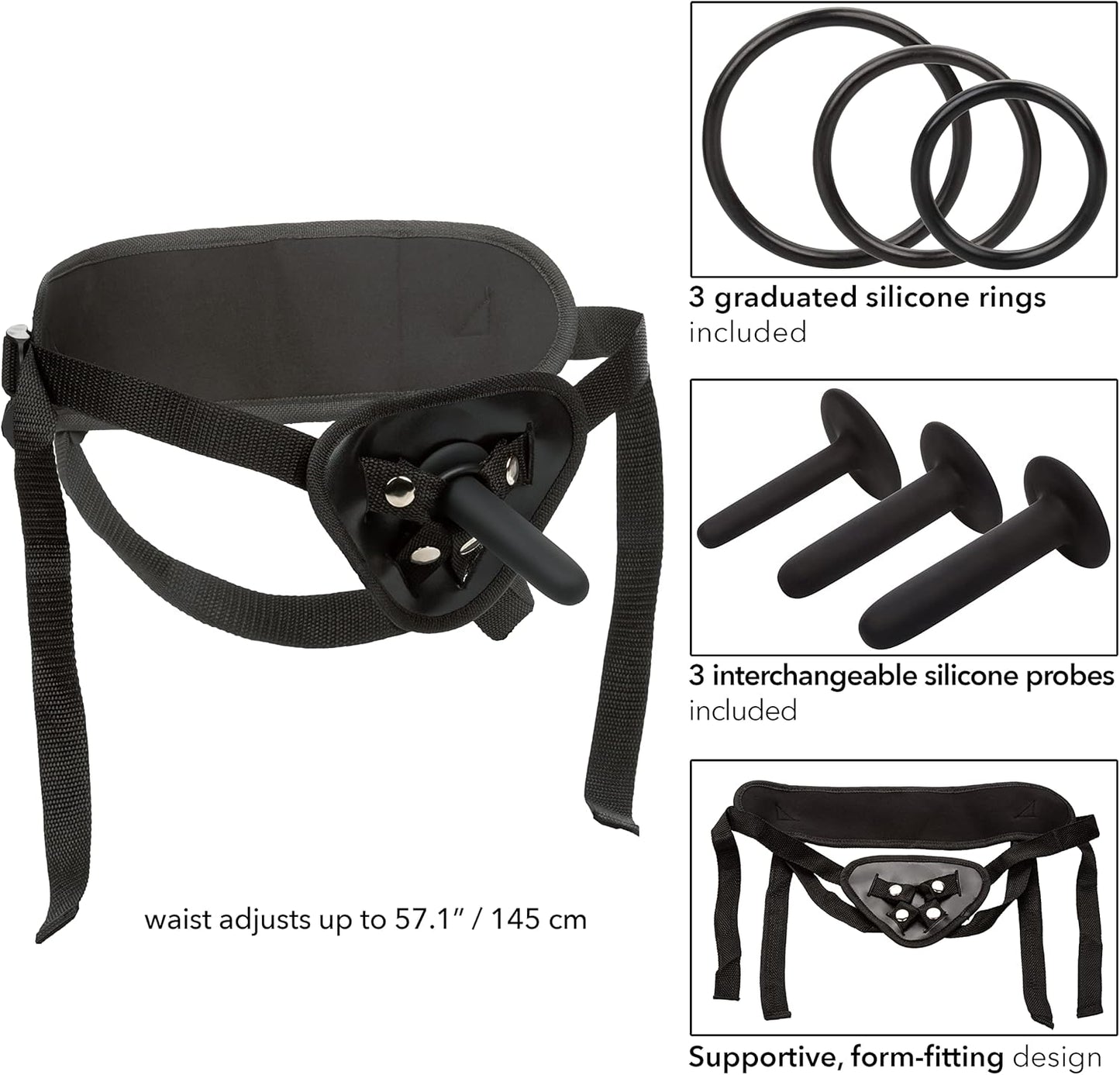 CalExotics Boundless Silicone Pegging Kit with Adjustable Strap On Harness - SE-2700-75-3 Black