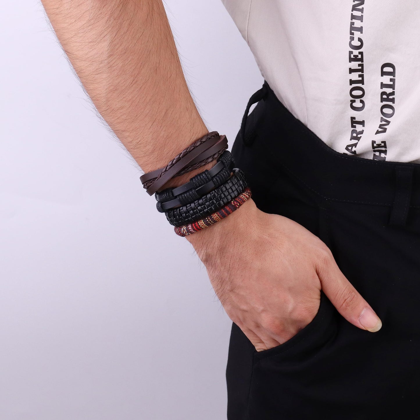 Florideco 30PCS Braided Leather Bracelets for Men Women Wrap Wood Beads Bracelet Woven Ethnic Tribal Rope Wristbands Bracelets Set Adjustable