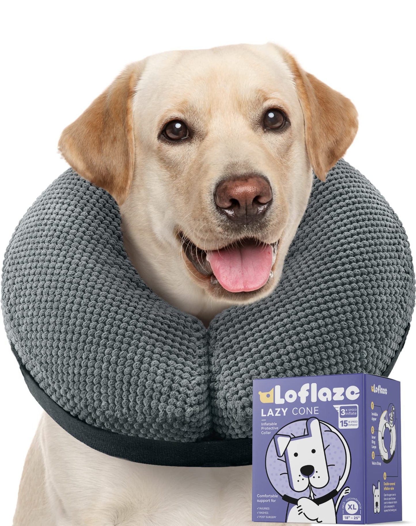 Soft Inflatable Dog Cone Collar for Large Medium Small Dogs Cats After Surgery - Dog Neck Donut, E Collar, Elizabethan Collar Alternatives for Dogs Recovery