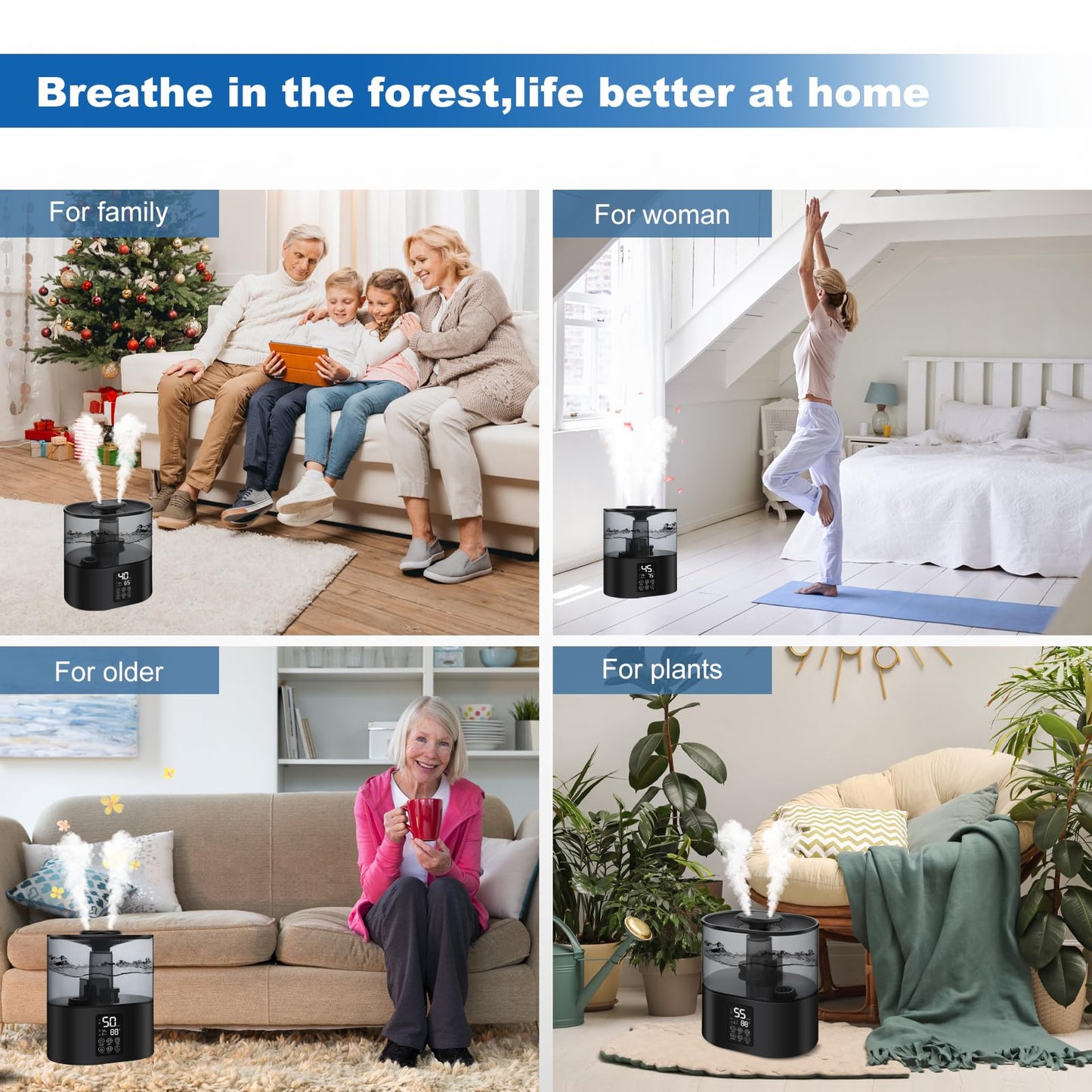 6L Humidifiers for Bedroom Large Room Home, Cool and Warm for Baby and Plants Mist Top Fill Desk Humidifiers Essential Oil Diffuser, Quiet with Adjustable Mist,360°Nozzle-Black