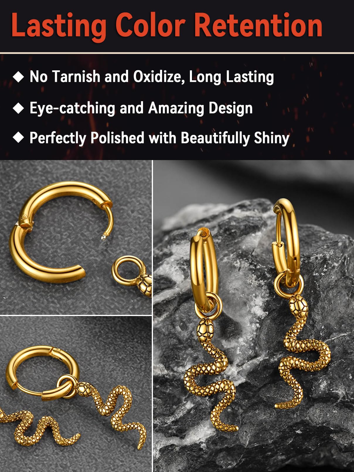 FaithHeart Dragon/Dinosaur/Snake Hoop Earrings for Men, Sturdy Stainless Steel Punk Biker Animals Hypoallergenic Jewelry, Gift Box