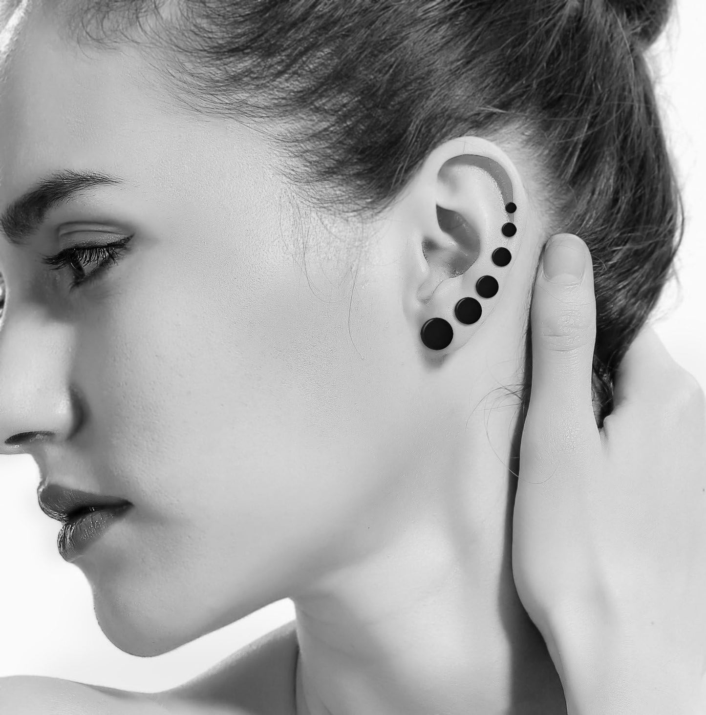 Black Round Stud Earrings Set Stainless Steel Ear Studs for Men Women 6 Pairs 3mm-8mm … (Black)