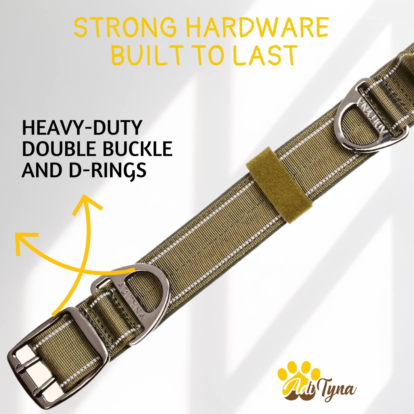 ADITYNA - Heavy Duty Dog Collar with Handle - Thick Dog Collar for Large Dogs - Wide, Reflective, Tactical, Soft Neoprene Padded - Perfect Dog Collar for Training and Walking