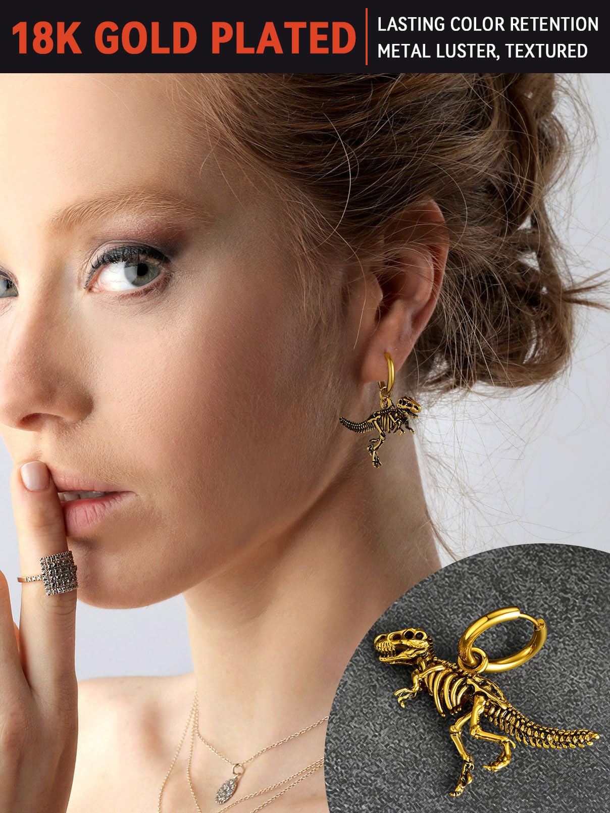 FaithHeart Dragon/Dinosaur/Snake Hoop Earrings for Men, Sturdy Stainless Steel Punk Biker Animals Hypoallergenic Jewelry, Gift Box