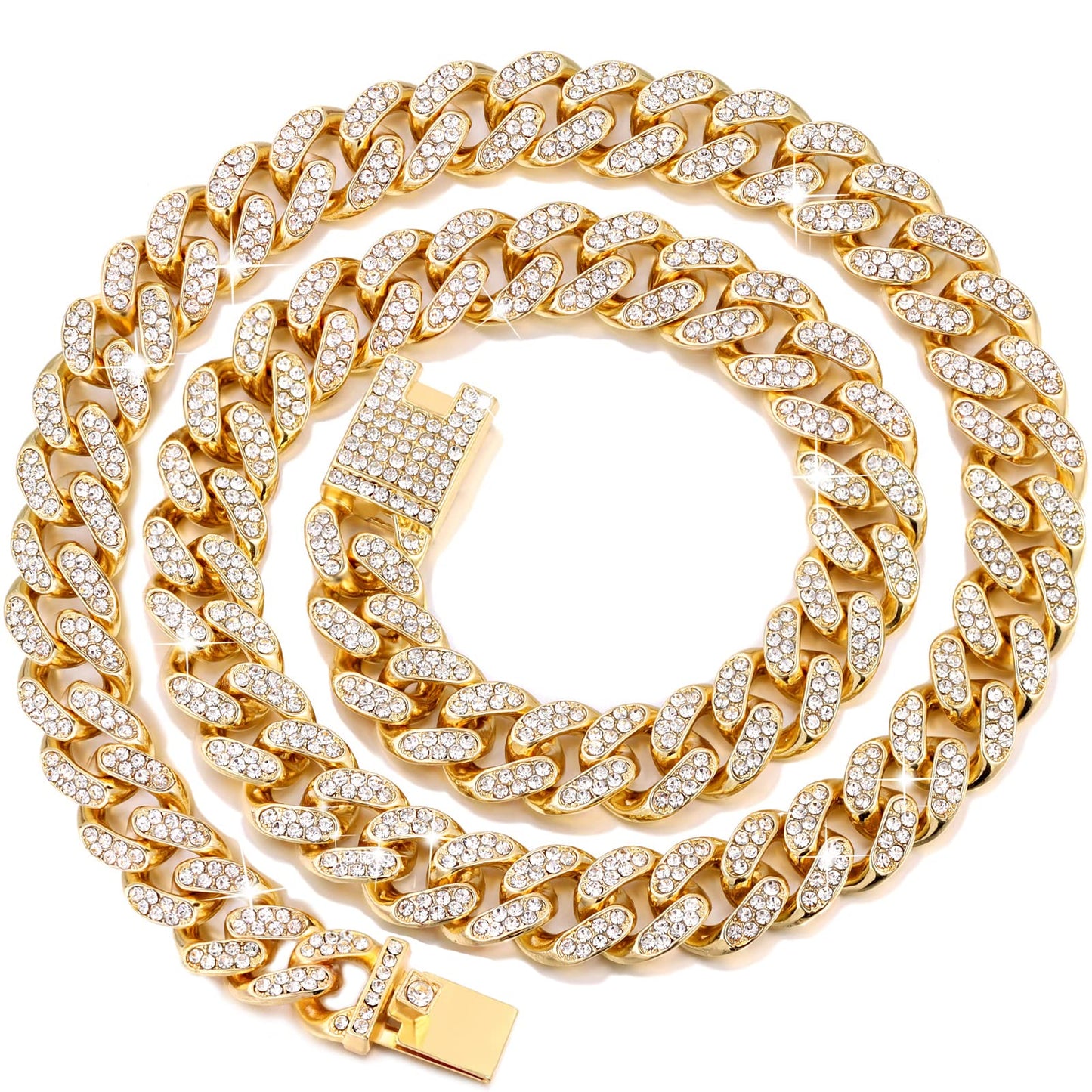 Cuban Link Dog Collar Gold Silver Color Metal Chain Diamond Pet Collars for Dogs Cats Jewelry 8/10/14/16/18/20/24/28 Inch (16inch, Gold)