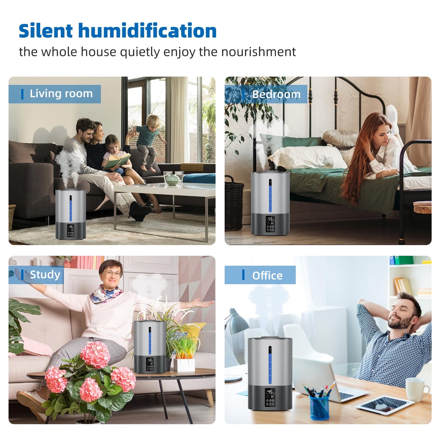 6L Humidifiers for Bedroom Large Room Home, Cool and Warm for Baby and Plants Mist Top Fill Desk Humidifiers Essential Oil Diffuser, Quiet with Adjustable Mist,360°Nozzle-Black