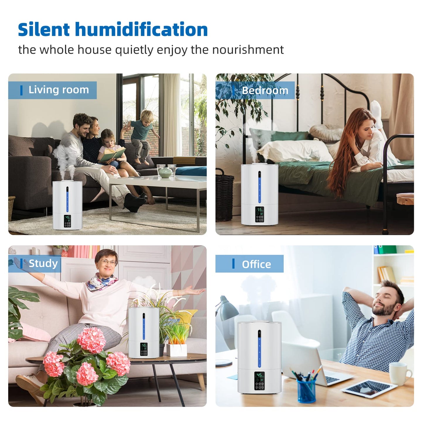 6L Humidifiers for Bedroom Large Room Home, Cool and Warm for Baby and Plants Mist Top Fill Desk Humidifiers Essential Oil Diffuser, Quiet with Adjustable Mist,360°Nozzle-Black