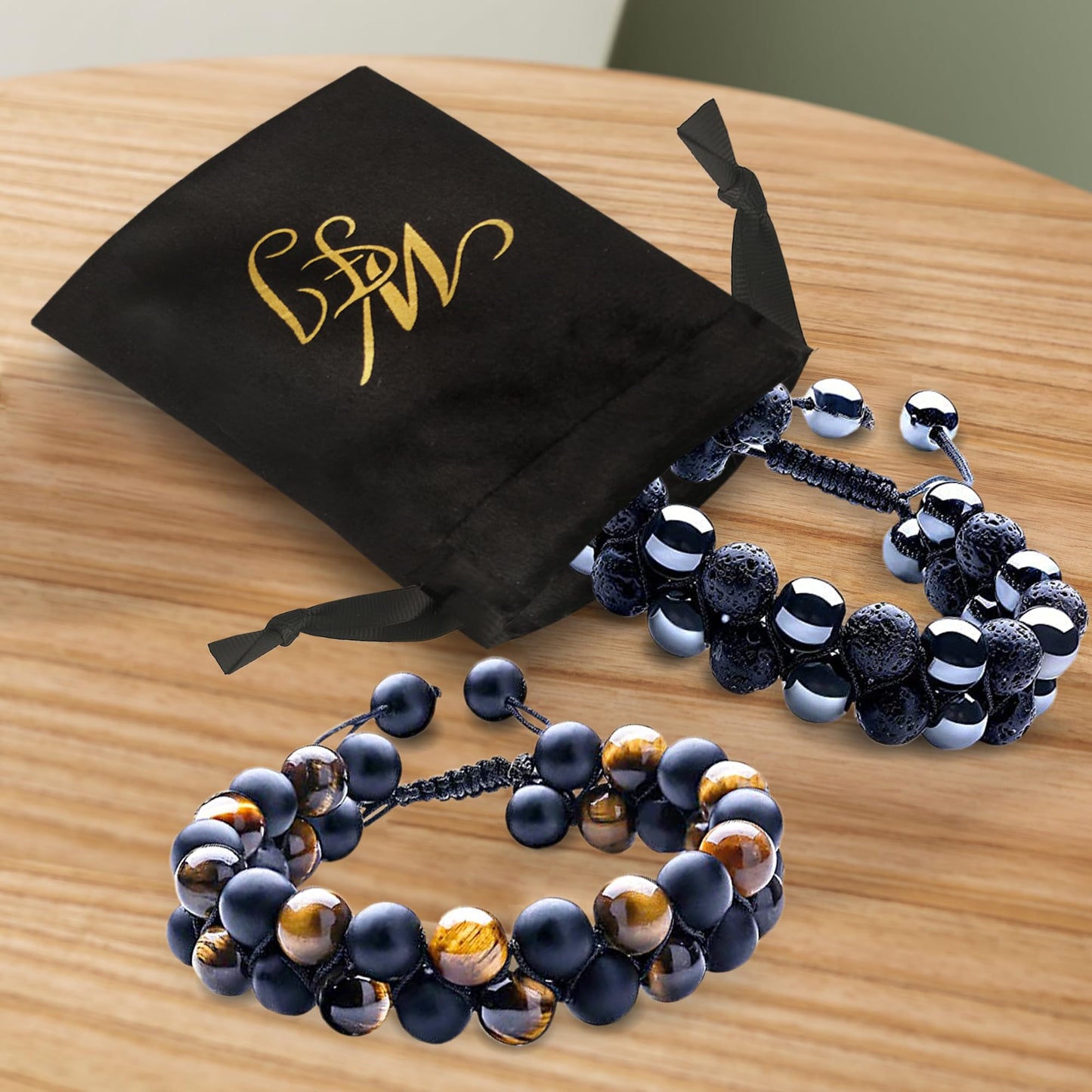 Black Obsidian Hematite Triple Protection Bracelet 10MM beads Set, Blue Tiger Eye Beads Bracelets, Lava Stone bracelets for Men Women