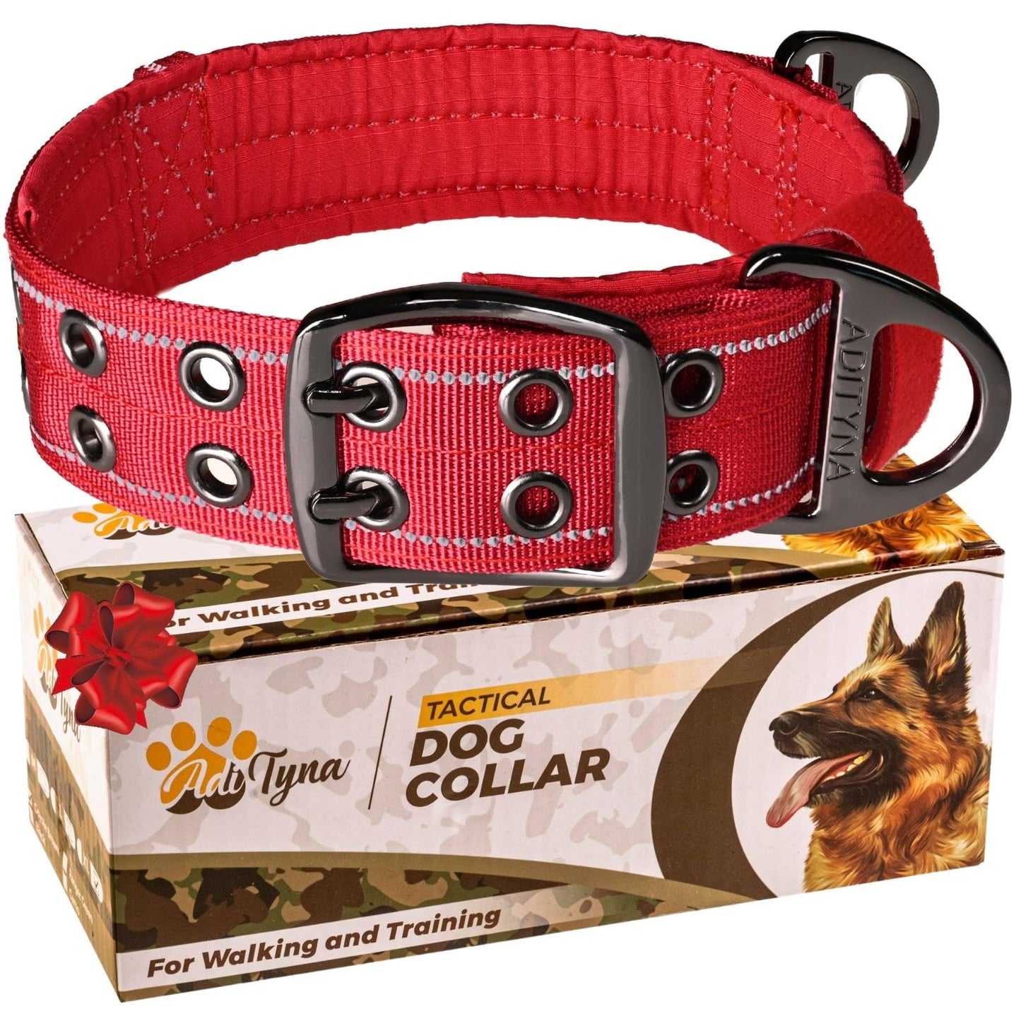 ADITYNA - Heavy Duty Dog Collar with Handle - Thick Dog Collar for Large Dogs - Wide, Reflective, Tactical, Soft Neoprene Padded - Perfect Dog Collar for Training and Walking