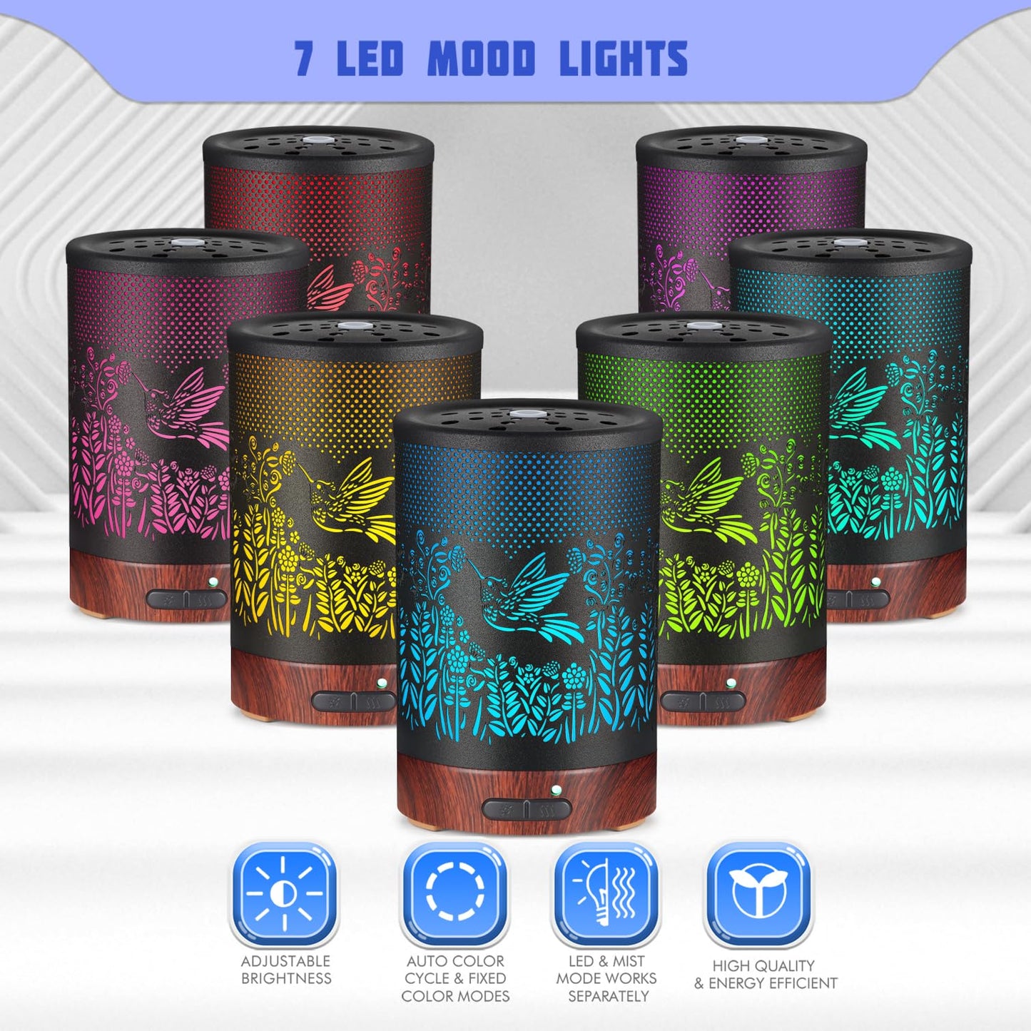 Metal Essential Oils Diffuser 150ML Aromatherapy Diffuser Cool Mist Humidifier with 7 Colors Lights Waterless Auto Off Air Diffusers as Gifts for Moms Women Girls (Bigfoot)
