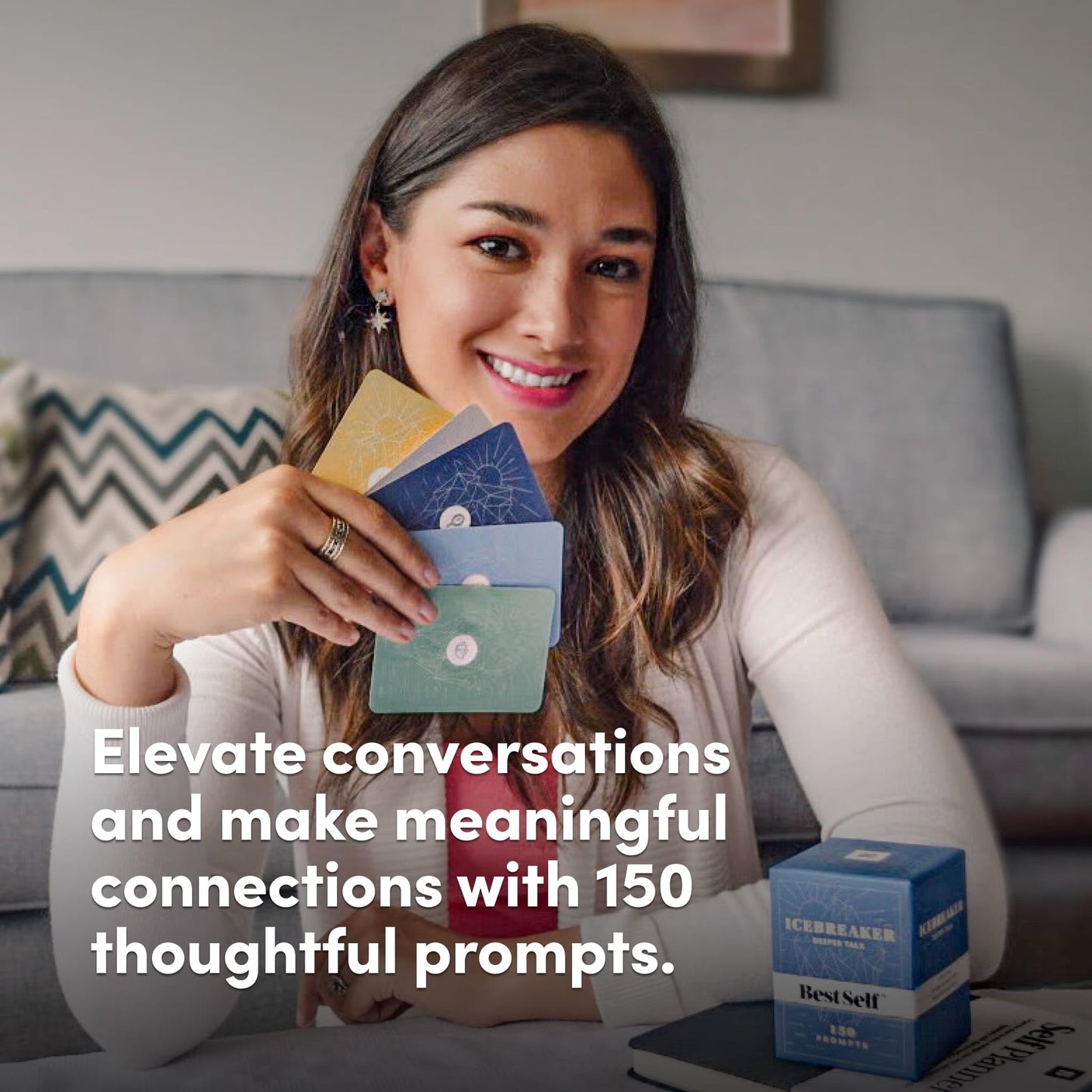 BestSelf Icebreaker Deeper Talk Deck - Conversation Starter Card Pack to Deepen Friendships with 150 Prompts to Create Real Conversations for Friends, Coworkers, Family, Dates