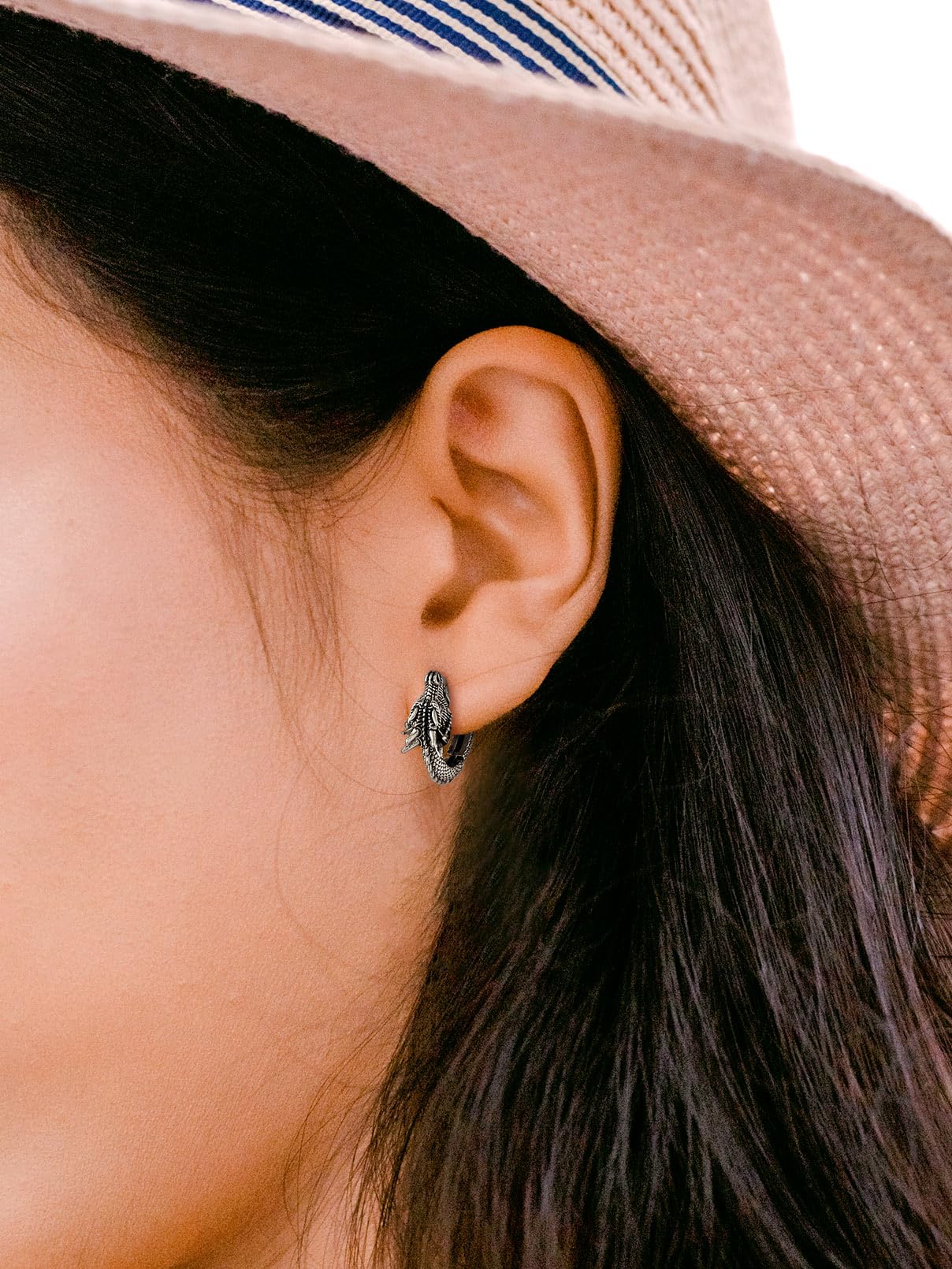 FaithHeart Dragon/Dinosaur/Snake Hoop Earrings for Men, Sturdy Stainless Steel Punk Biker Animals Hypoallergenic Jewelry, Gift Box