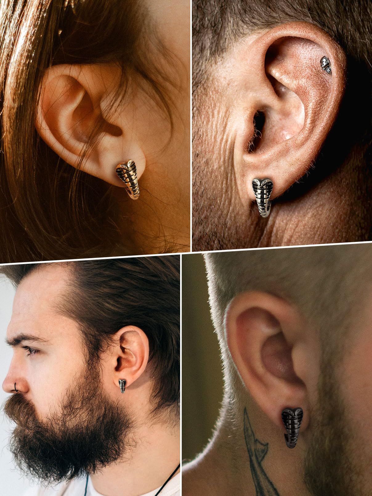 FaithHeart Dragon/Dinosaur/Snake Hoop Earrings for Men, Sturdy Stainless Steel Punk Biker Animals Hypoallergenic Jewelry, Gift Box