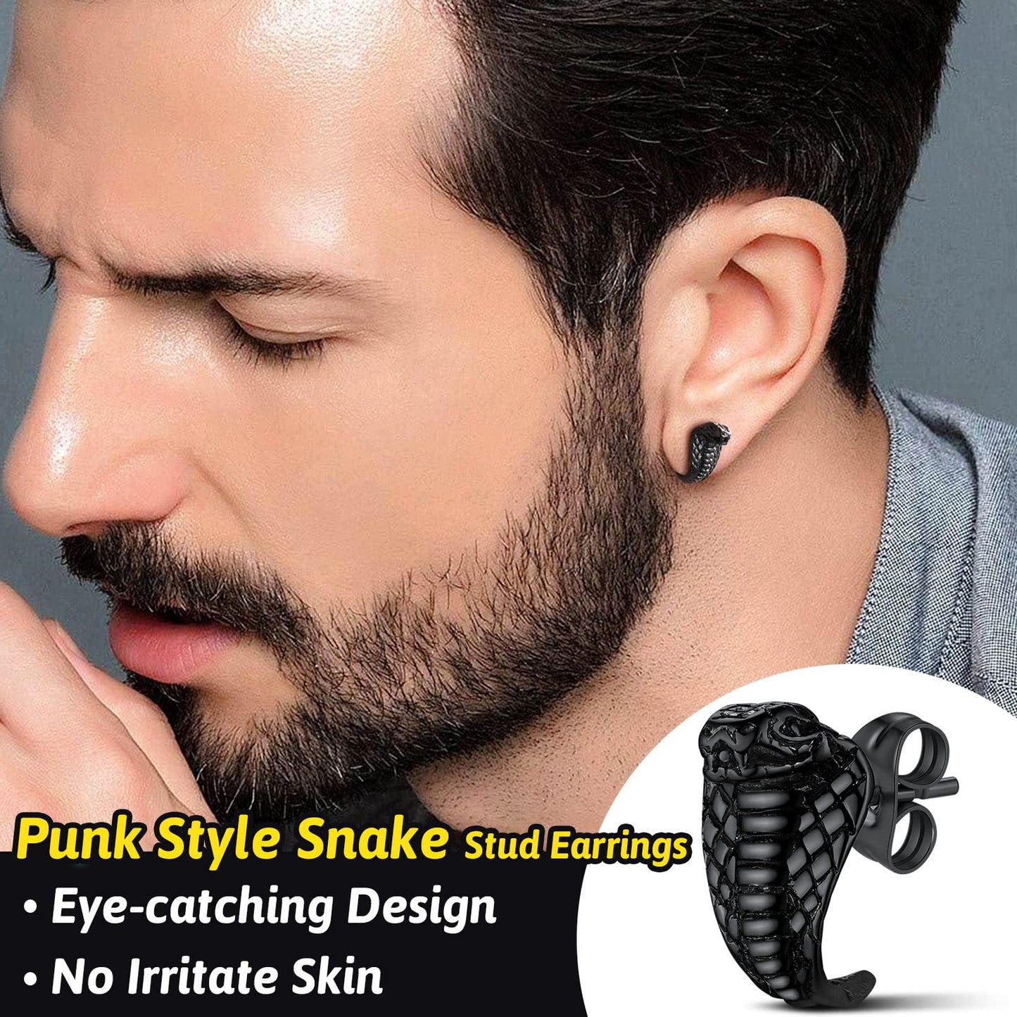 FaithHeart Dragon/Dinosaur/Snake Hoop Earrings for Men, Sturdy Stainless Steel Punk Biker Animals Hypoallergenic Jewelry, Gift Box