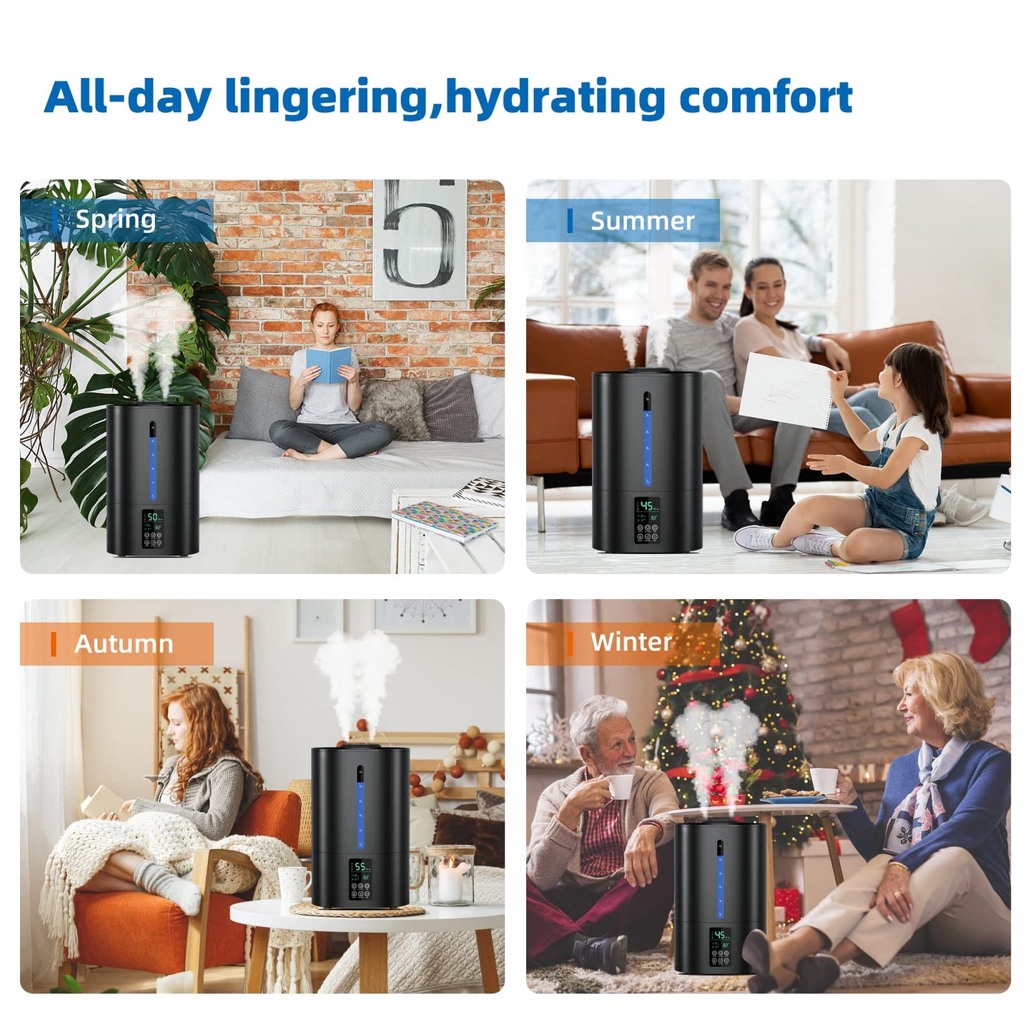 6L Humidifiers for Bedroom Large Room Home, Cool and Warm for Baby and Plants Mist Top Fill Desk Humidifiers Essential Oil Diffuser, Quiet with Adjustable Mist,360°Nozzle-Black