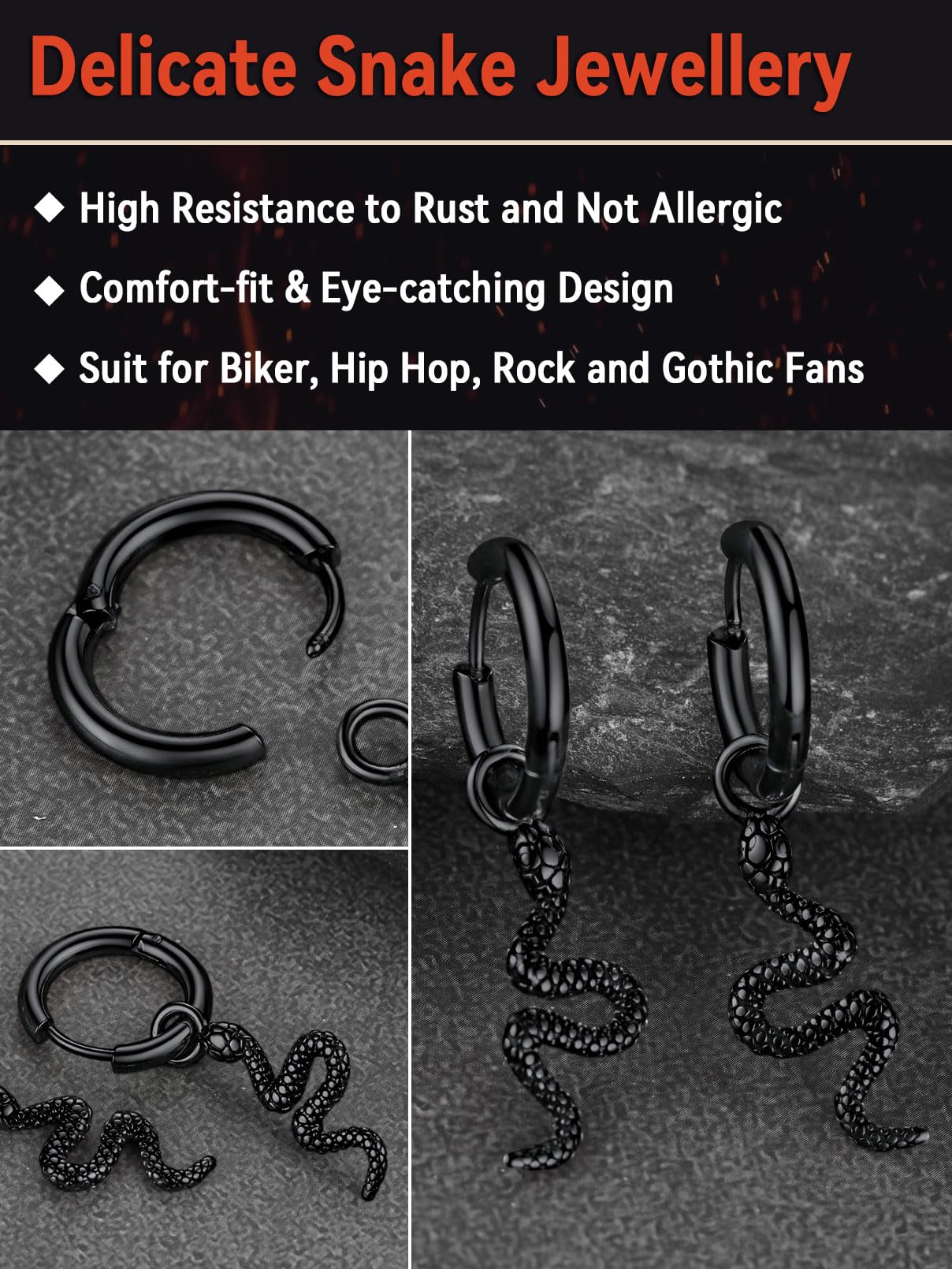 FaithHeart Dragon/Dinosaur/Snake Hoop Earrings for Men, Sturdy Stainless Steel Punk Biker Animals Hypoallergenic Jewelry, Gift Box