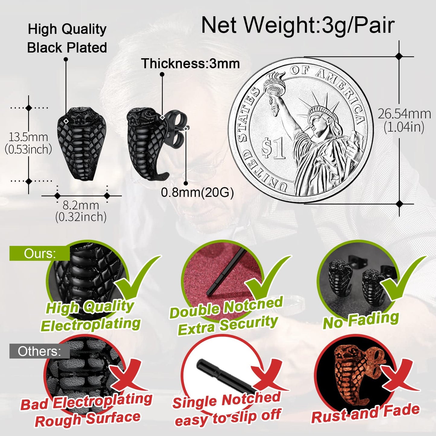 FaithHeart Dragon/Dinosaur/Snake Hoop Earrings for Men, Sturdy Stainless Steel Punk Biker Animals Hypoallergenic Jewelry, Gift Box