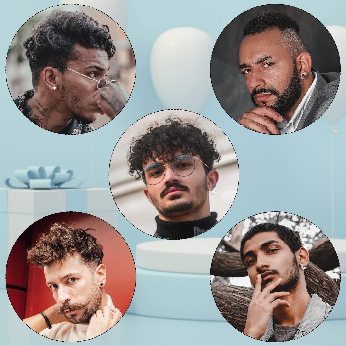 Black Stainless Steel Stud Earrings for Men Women Small Huggie Hoop Earrings Set for Men Cool Goth Punk Earrings Barbell Earrings Black Silver Hoop Cartilage Earring (Classic) (Black Tone)