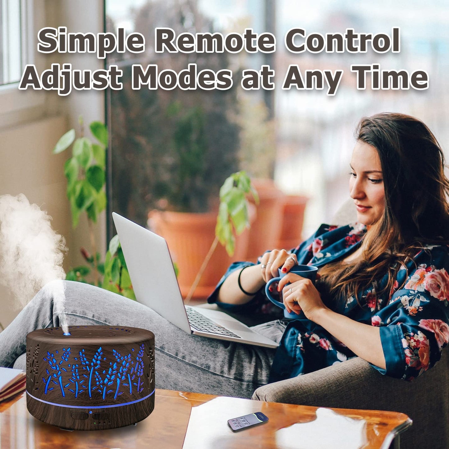 Diffusers for Essential Oils Large Room 600ml,Essential Oil Diffusers for Home with R/C,Cool Mist Humidifier,7 Colors Lights & 3 Mist Mode Waterless Auto Off for Office