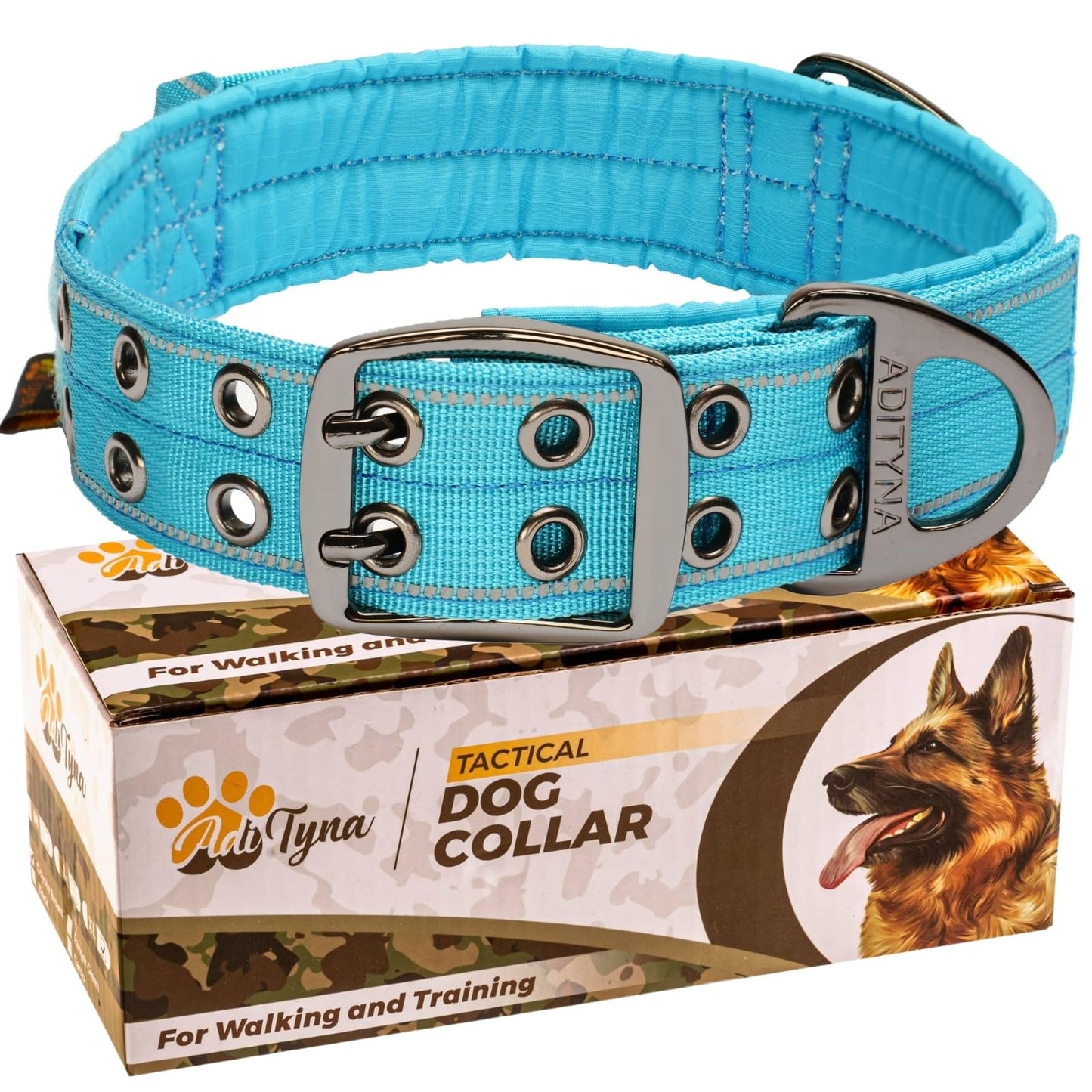 ADITYNA - Heavy Duty Dog Collar with Handle - Thick Dog Collar for Large Dogs - Wide, Reflective, Tactical, Soft Neoprene Padded - Perfect Dog Collar for Training and Walking
