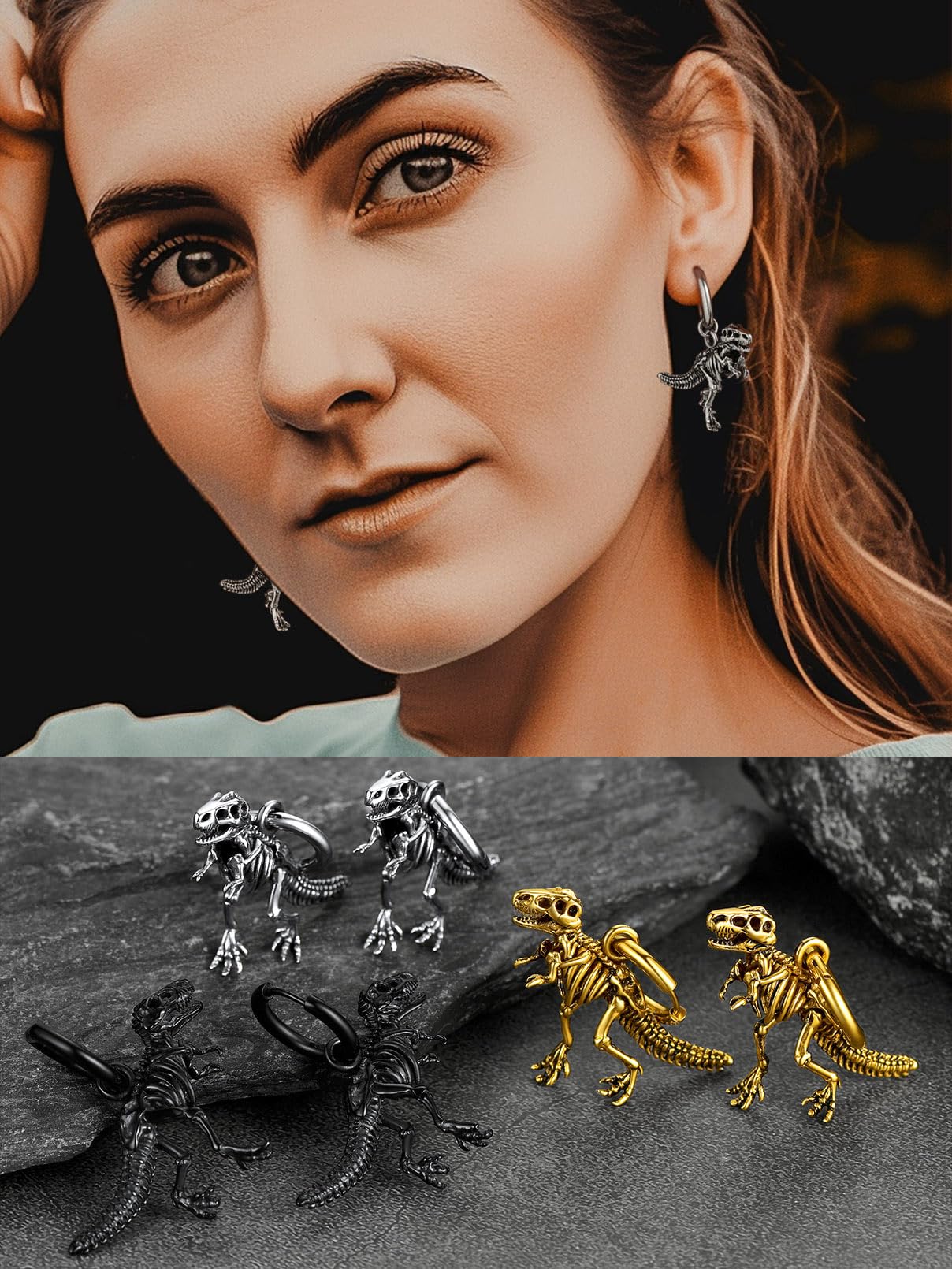 FaithHeart Dragon/Dinosaur/Snake Hoop Earrings for Men, Sturdy Stainless Steel Punk Biker Animals Hypoallergenic Jewelry, Gift Box