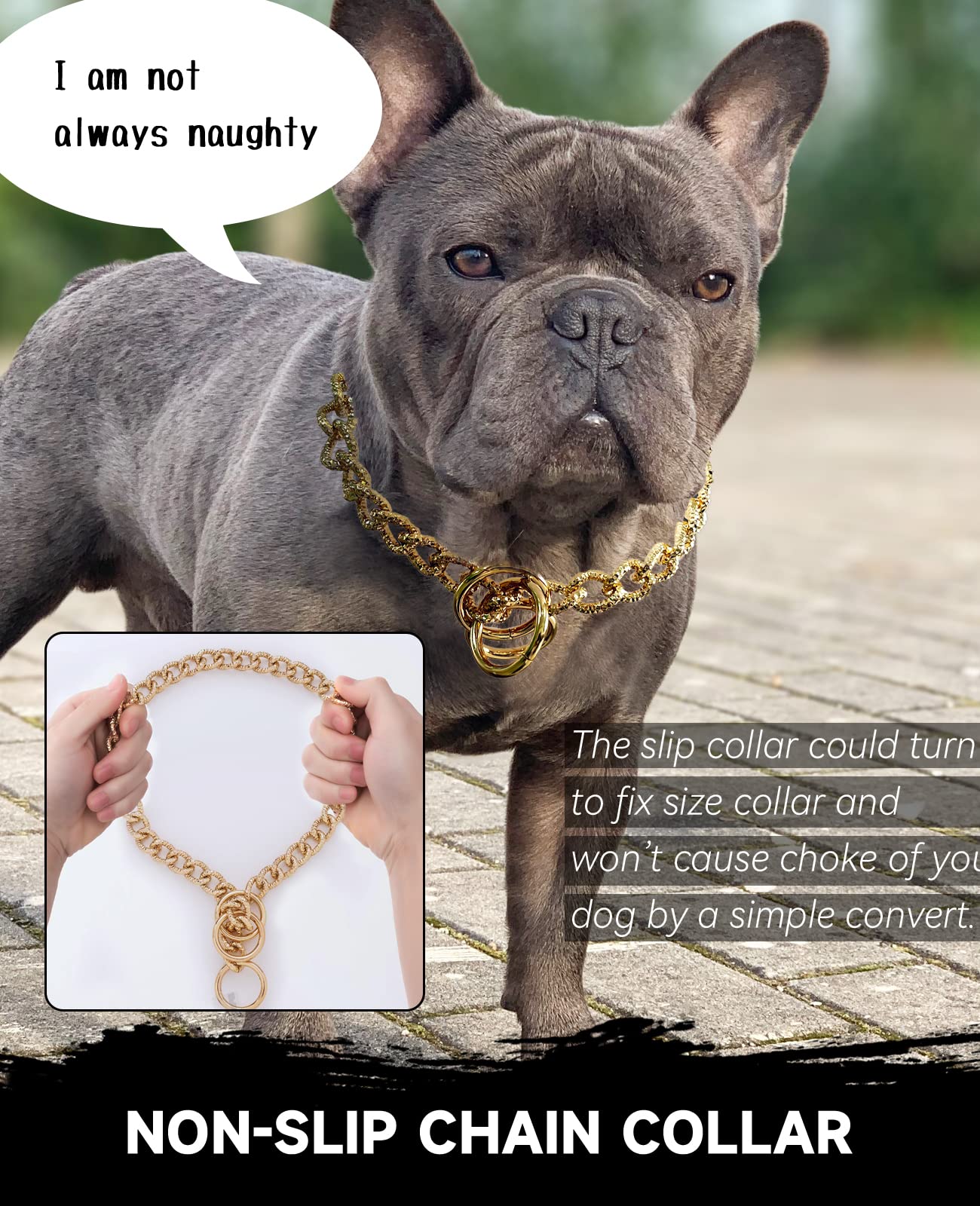 Cuban Link Dog Collar - 3/4 in Wide Metal Chain Dog Collar Venom Black, The Newest Design Stunning Pet Accessory, Cute Luxury Jewelry Costume 20 inches