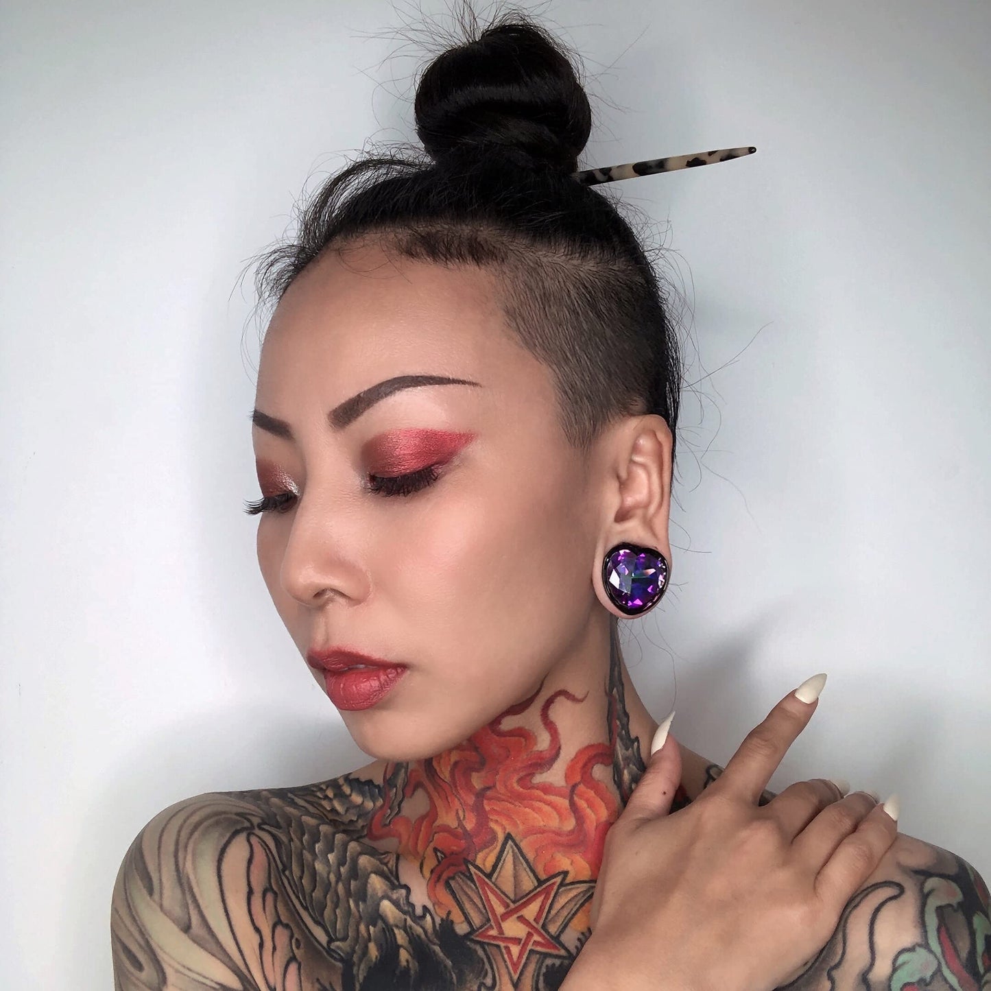 Surgical Steel Heart-Shaped Zircon Double Flared Ear Tunnels And Plugs Stretcher Expander Sold As Pair Gauge 8mm-25mm