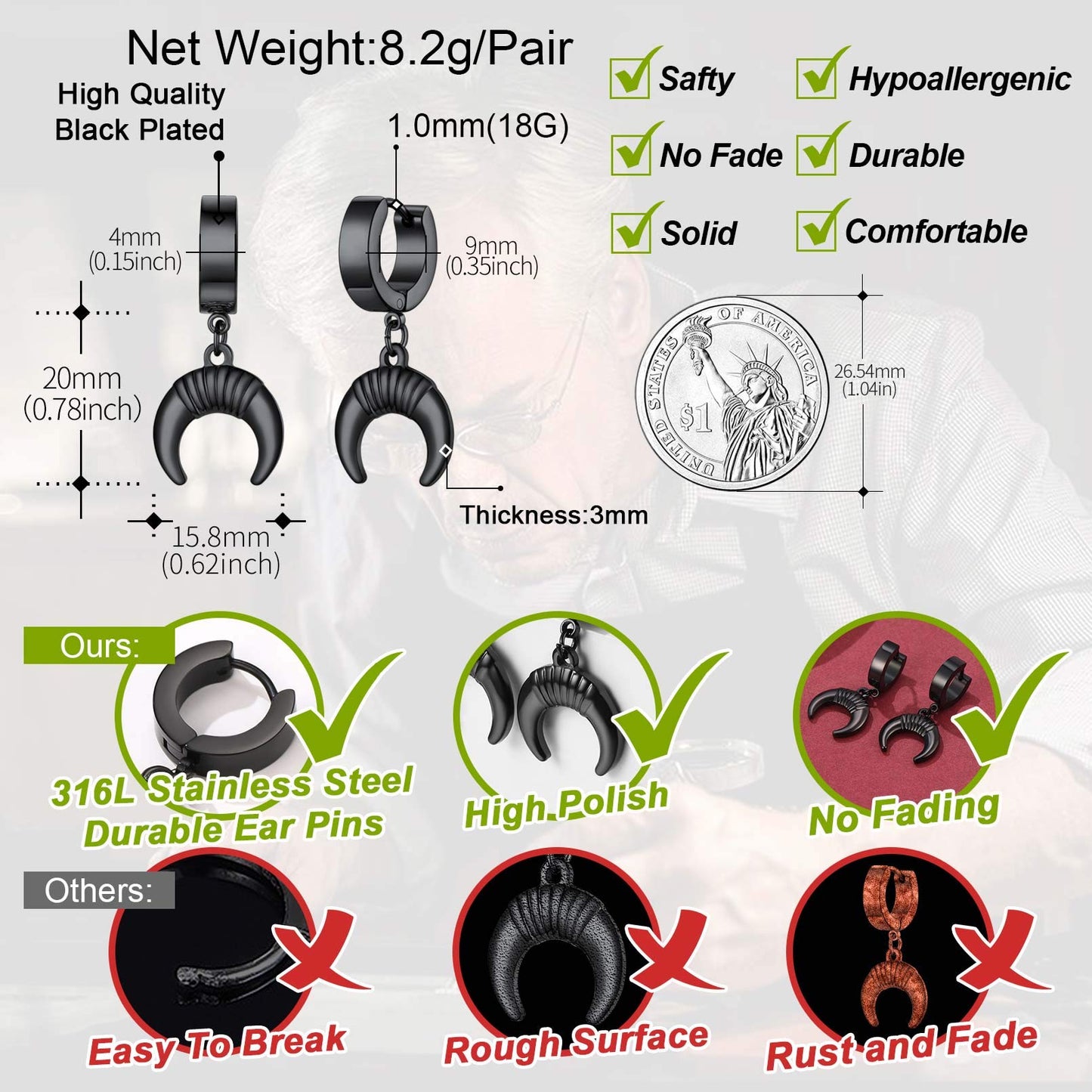 FaithHeart Huggie Hoop Earrings for Women-Stainless Steel/18K Gold Plated Dangling Drop Earring Ankh/Cross/Padlock/Italian Horn/Eye/Key Hoops Jewelry