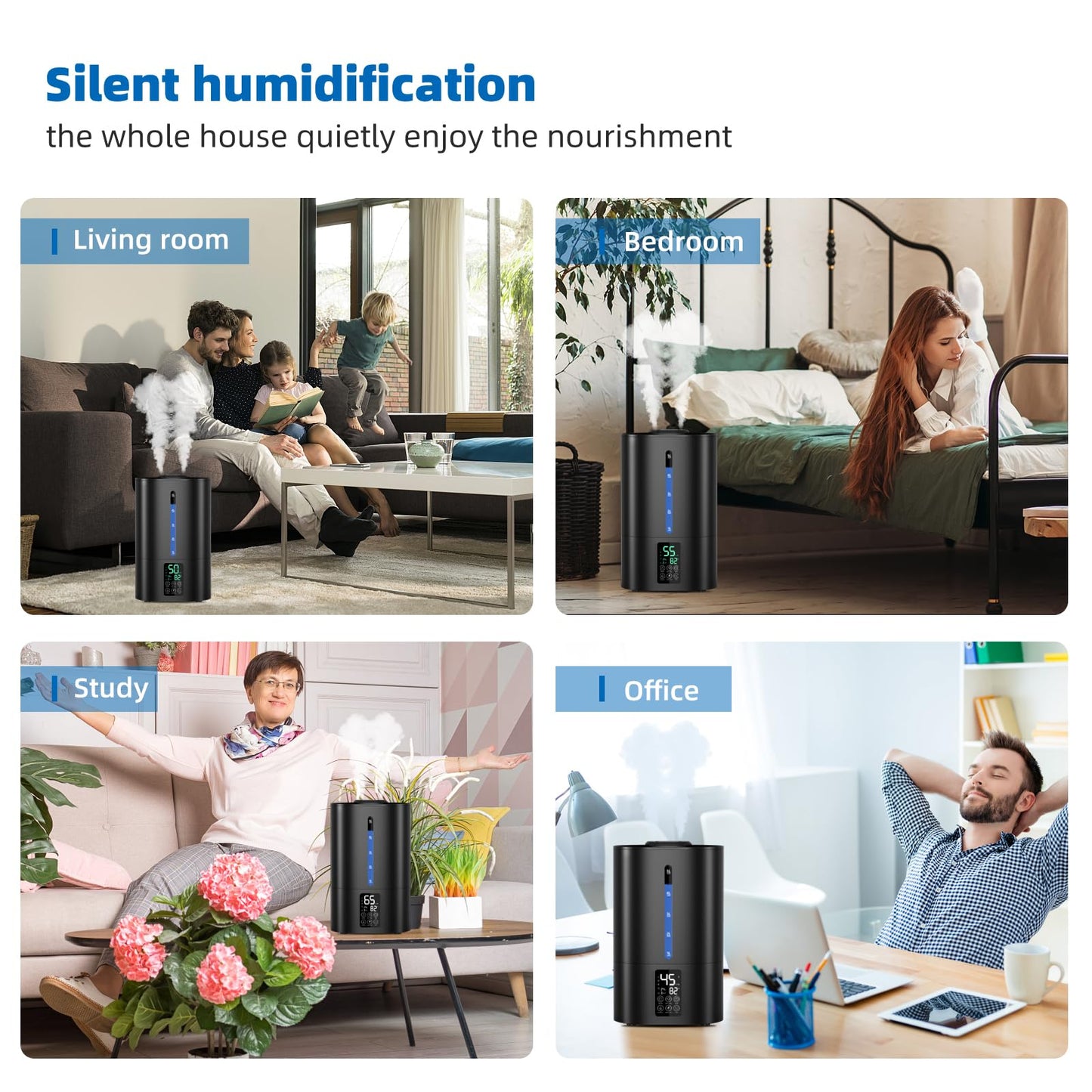 6L Humidifiers for Bedroom Large Room Home, Cool and Warm for Baby and Plants Mist Top Fill Desk Humidifiers Essential Oil Diffuser, Quiet with Adjustable Mist,360°Nozzle-Black