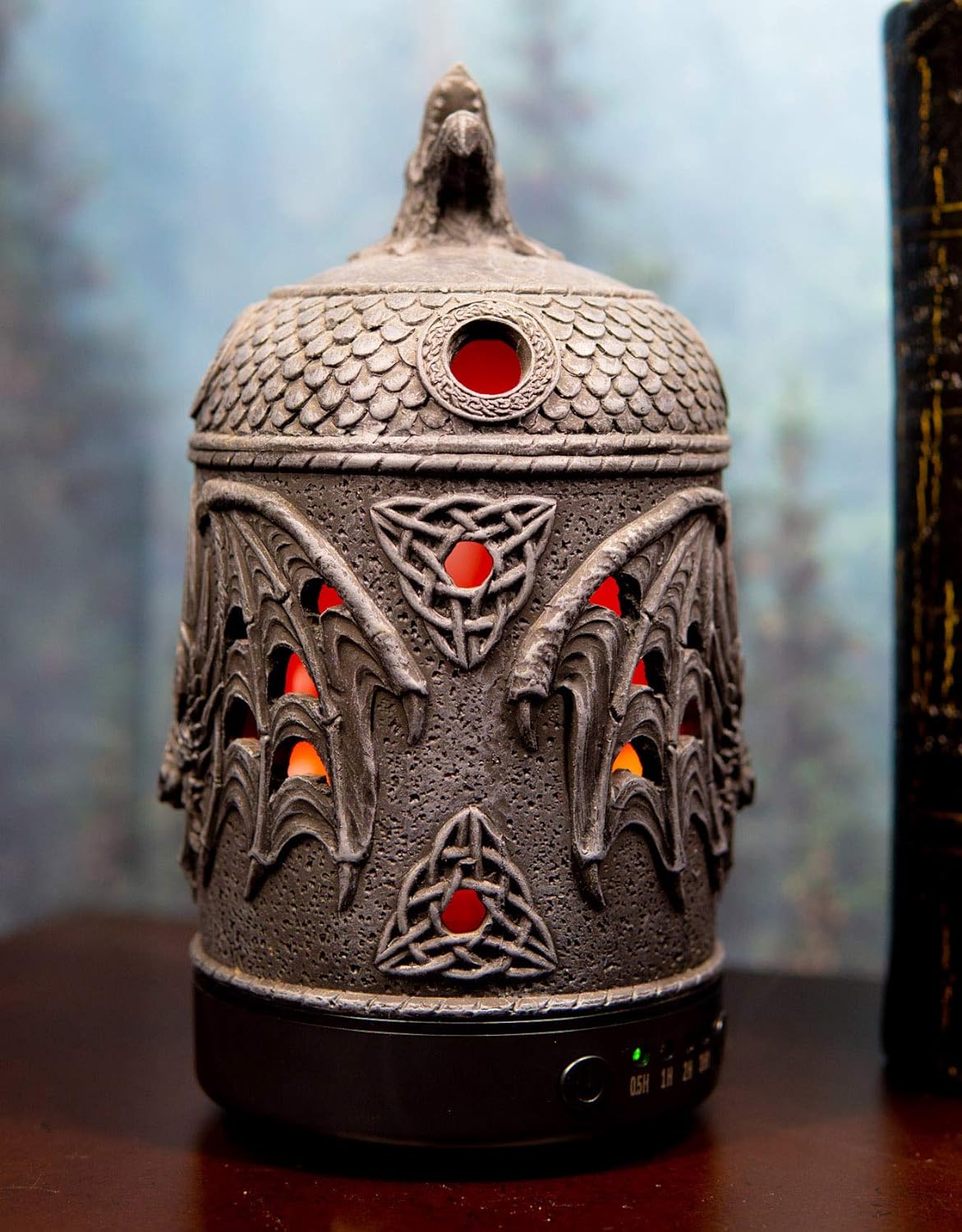 Ebros Gift Fantasy Draco's Smoke Breath Gothic Dragon with Celtic Trinity Knotwork Aroma Essential Oil Diffuser with Colorful LED Lights and Electronic USB Power Cord Home Aromatherapy Accessory