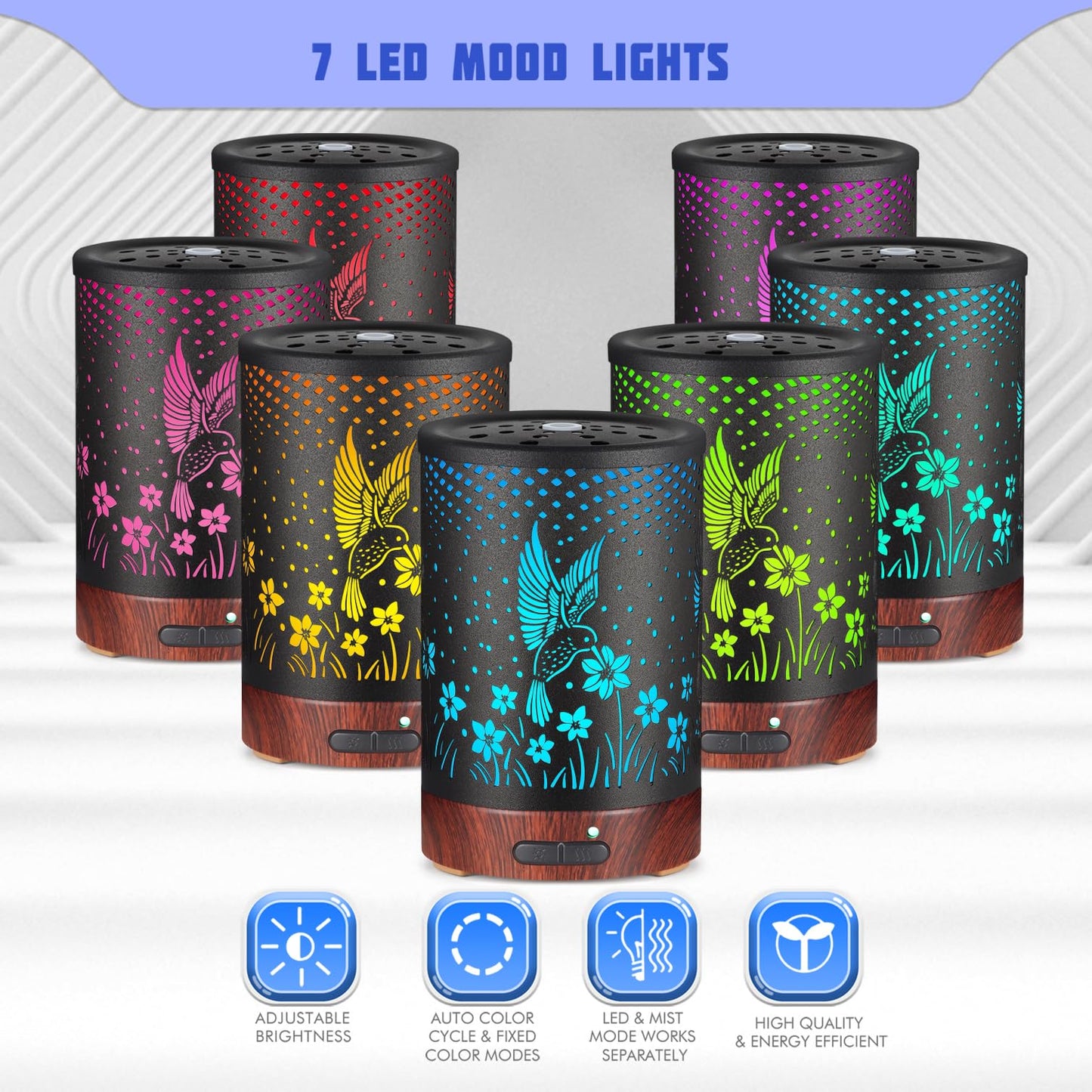 Metal Essential Oils Diffuser 150ML Aromatherapy Diffuser Cool Mist Humidifier with 7 Colors Lights Waterless Auto Off Air Diffusers as Gifts for Moms Women Girls (Bigfoot)