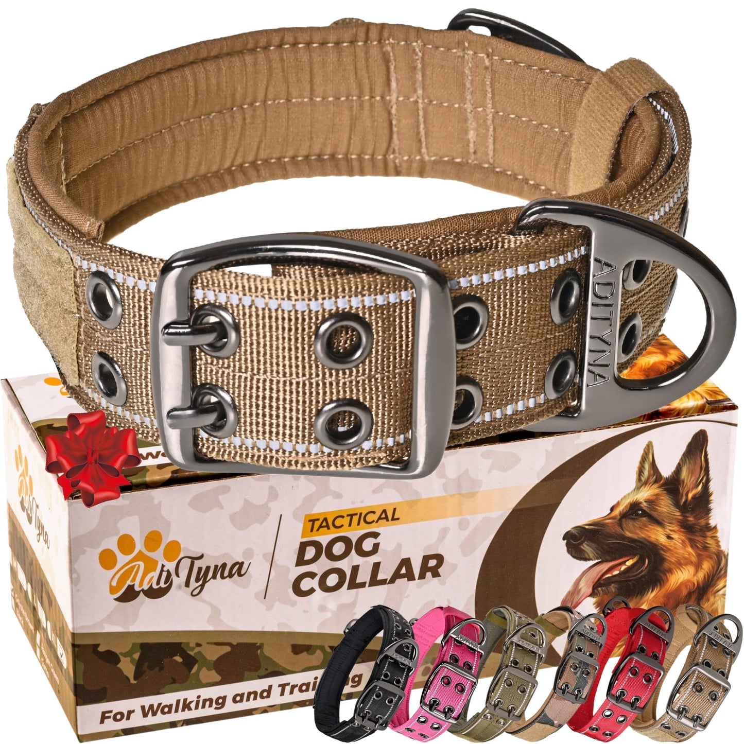 ADITYNA - Heavy Duty Dog Collar with Handle - Thick Dog Collar for Large Dogs - Wide, Reflective, Tactical, Soft Neoprene Padded - Perfect Dog Collar for Training and Walking