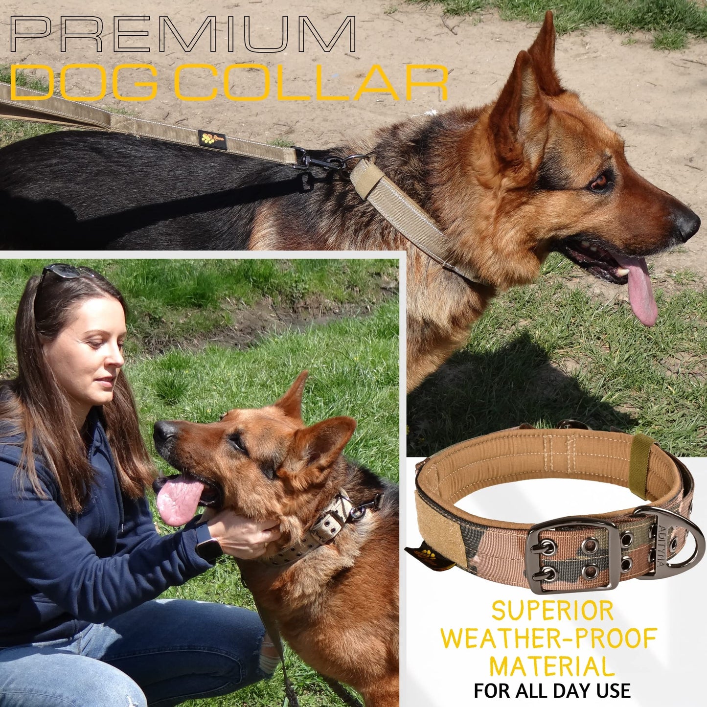 ADITYNA - Heavy Duty Dog Collar with Handle - Thick Dog Collar for Large Dogs - Wide, Reflective, Tactical, Soft Neoprene Padded - Perfect Dog Collar for Training and Walking
