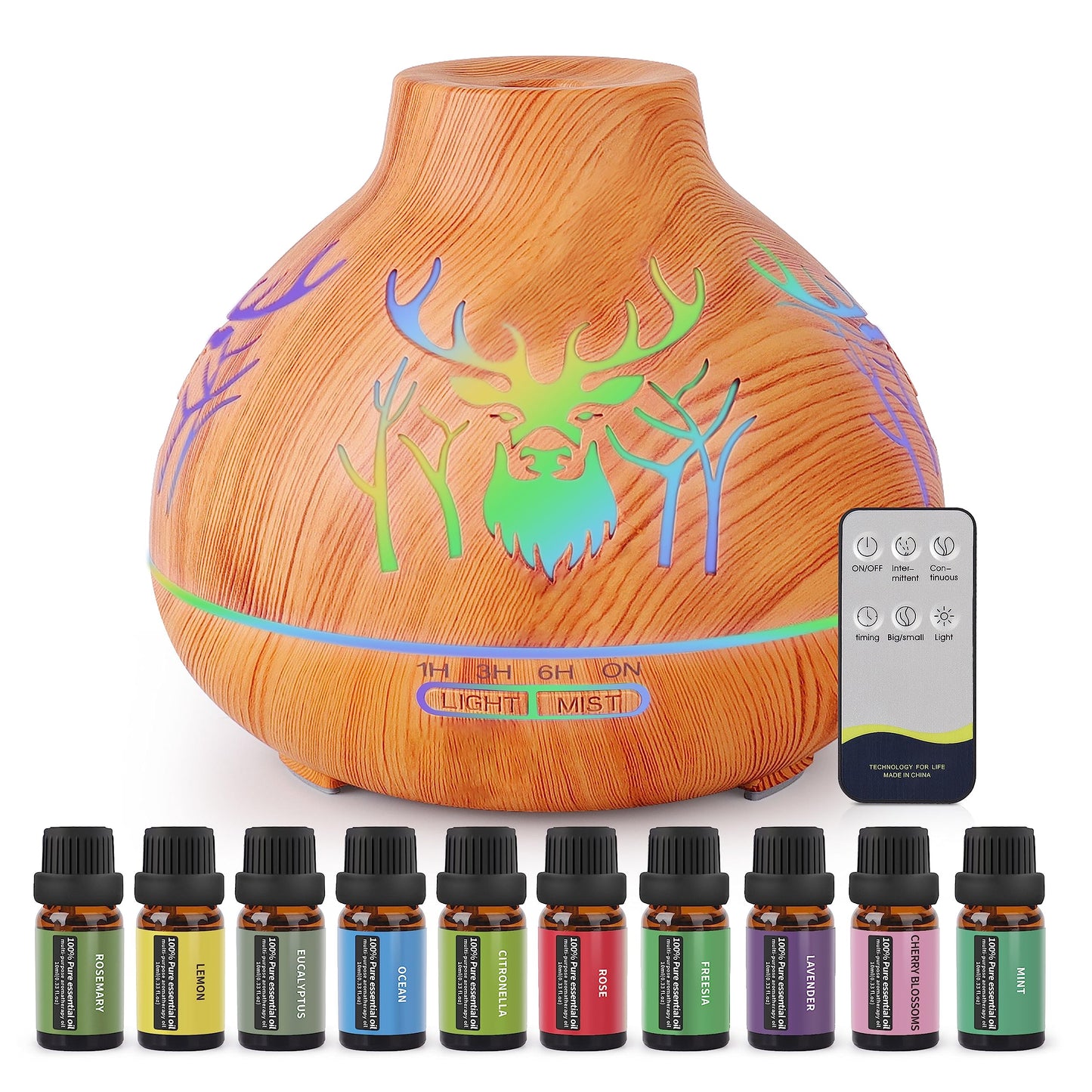 550ml Aromatherapy Diffuser-QZZIZ Essential Oil Diffuser with 10 Options Essential Oils Set,Aroma Cool Mist Humidifier for Worry-Free Sleep,Odor,Office,Home,Desktop,Portable (Dark Brown Star)
