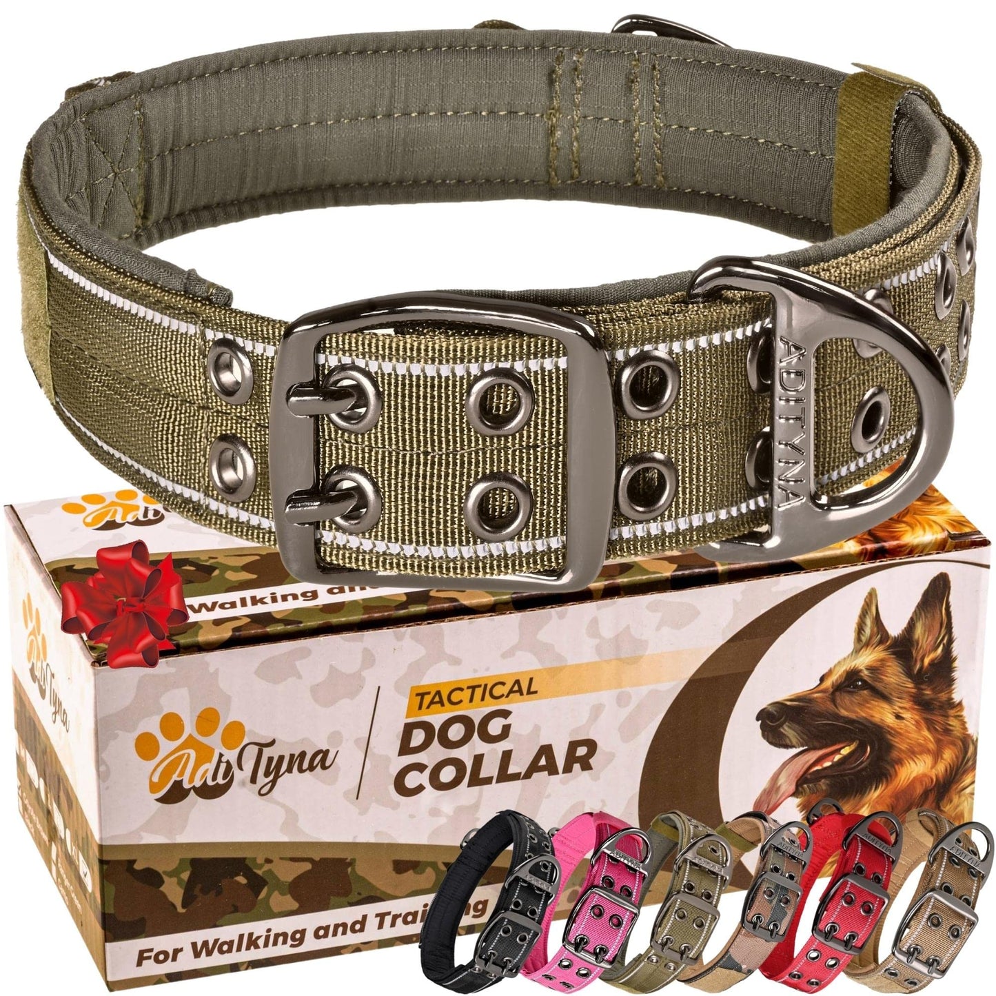ADITYNA - Heavy Duty Dog Collar with Handle - Thick Dog Collar for Large Dogs - Wide, Reflective, Tactical, Soft Neoprene Padded - Perfect Dog Collar for Training and Walking