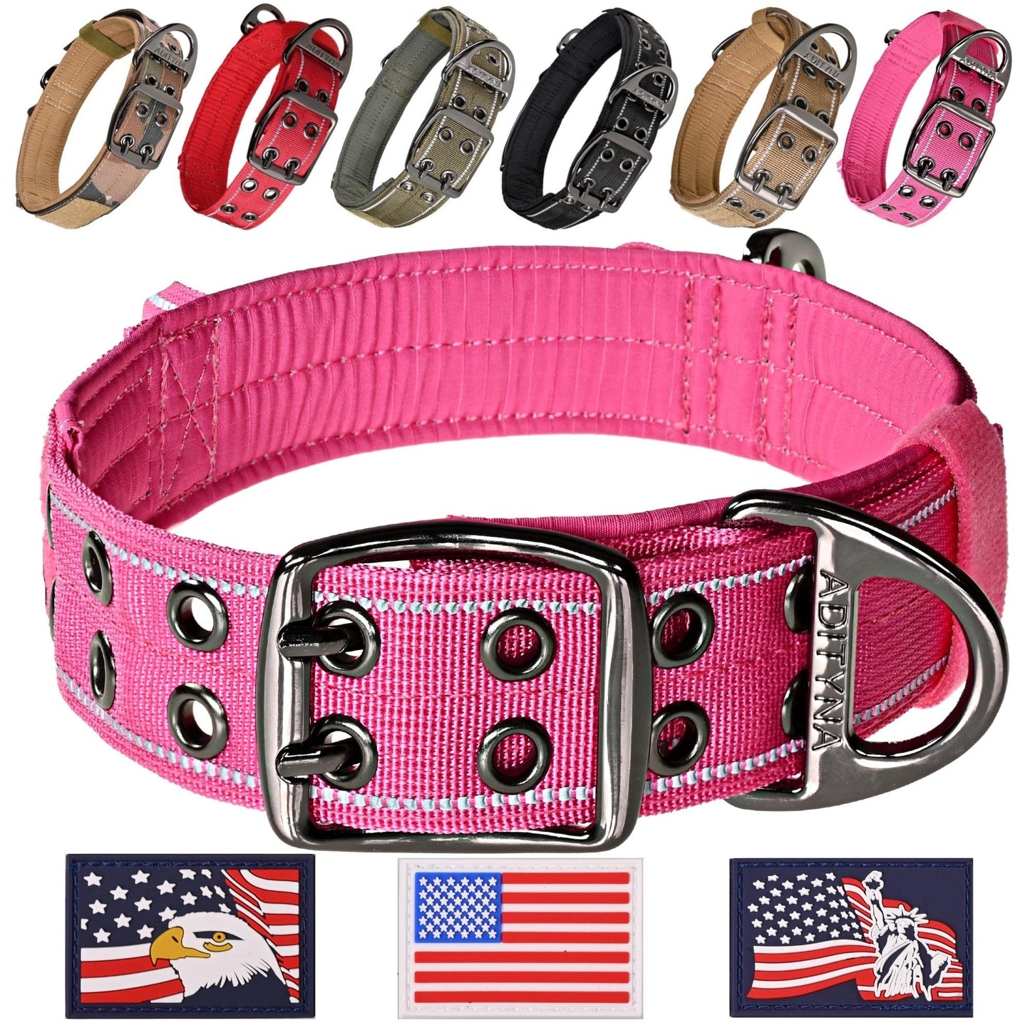 ADITYNA - Heavy Duty Dog Collar with Handle - Thick Dog Collar for Large Dogs - Wide, Reflective, Tactical, Soft Neoprene Padded - Perfect Dog Collar for Training and Walking